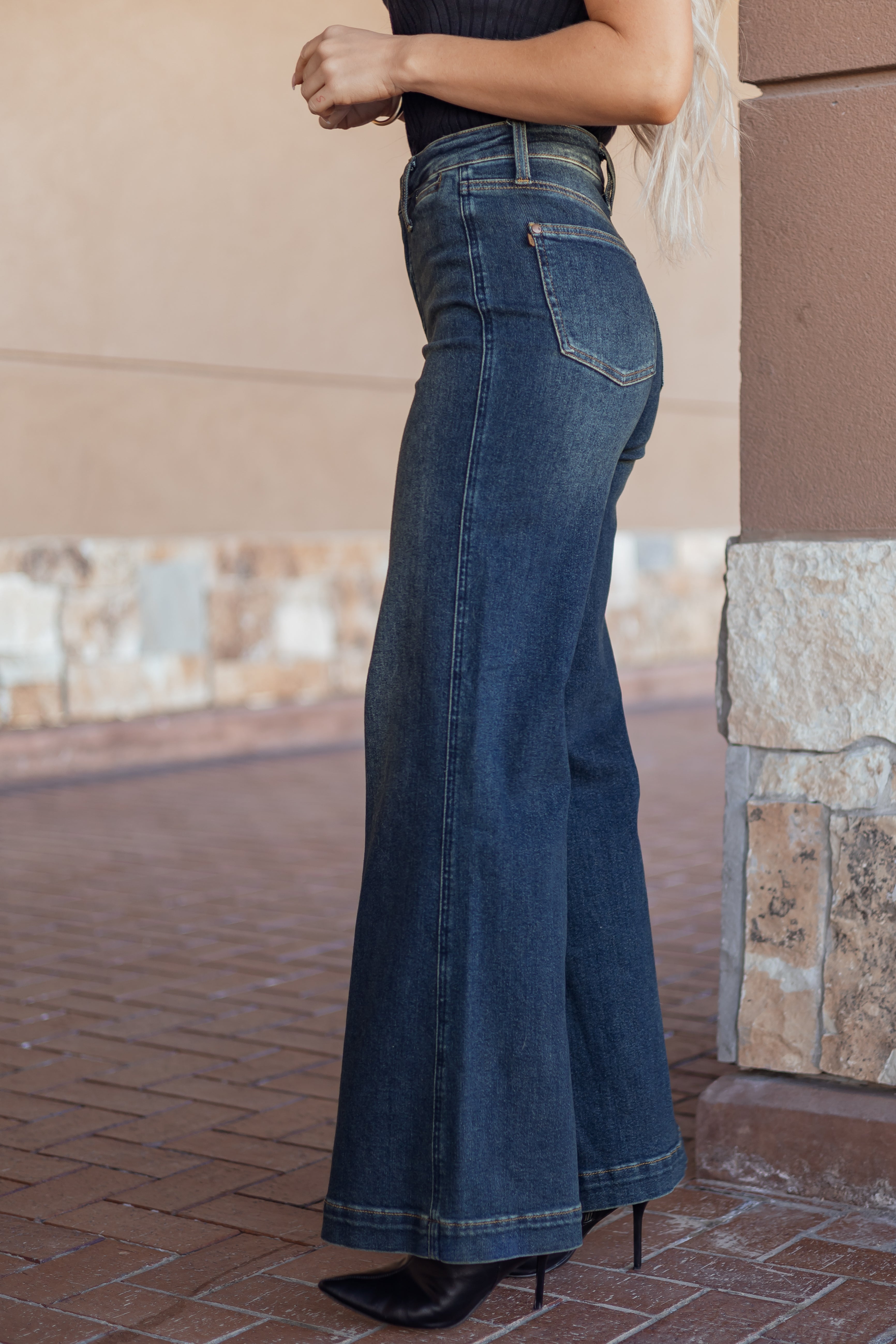 Judy Blue Dark Wash Tummy Control Stretchy Wide Jeans