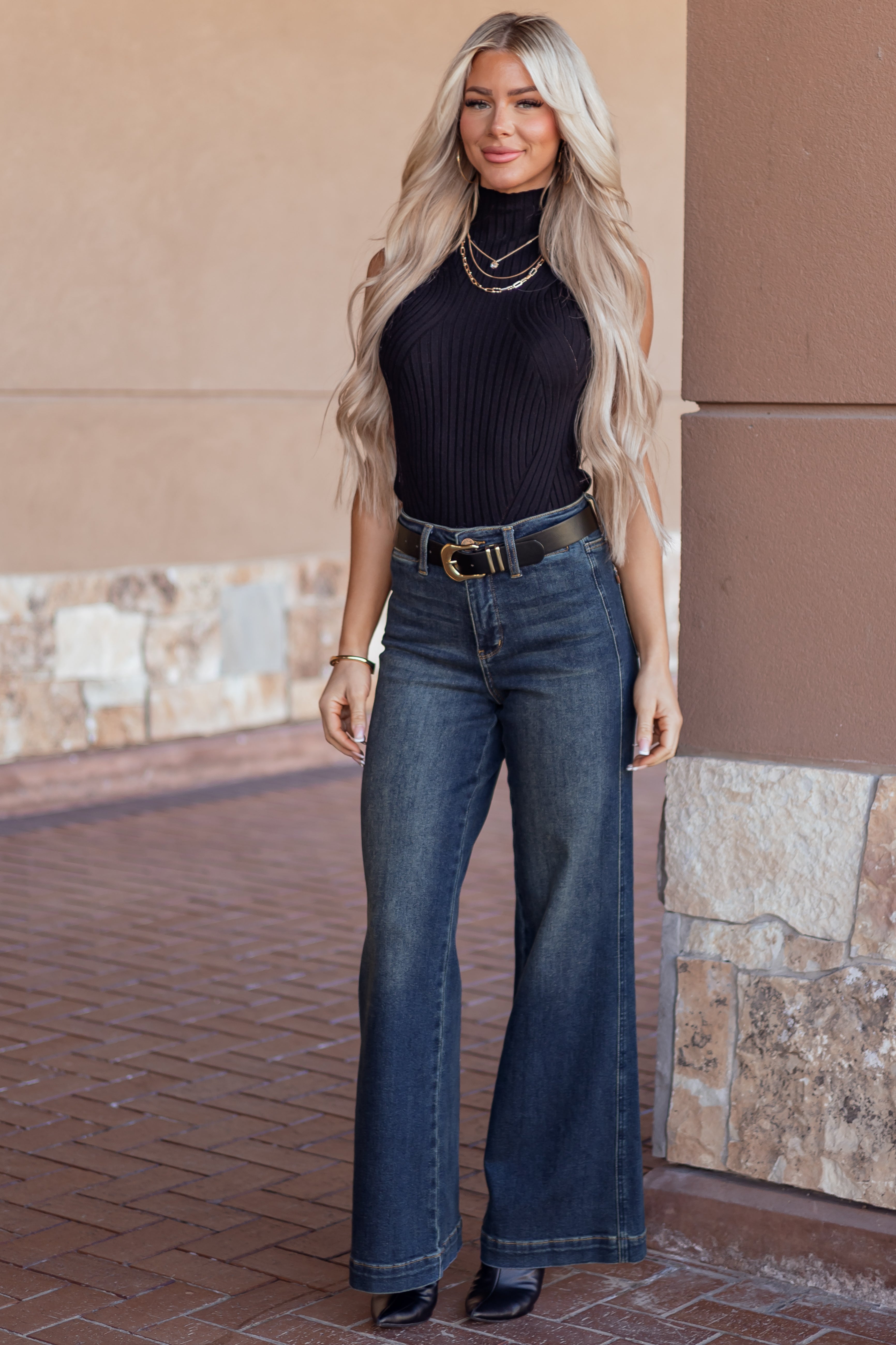 Judy Blue Dark Wash Tummy Control Stretchy Wide Jeans