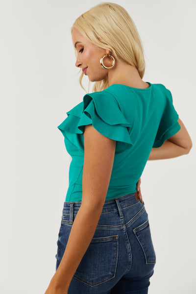 Jungle Green Ruffle Short Sleeve Knit Bodysuit