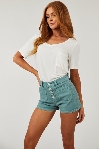 Juniper Button Fly High Rise Denim Shorts