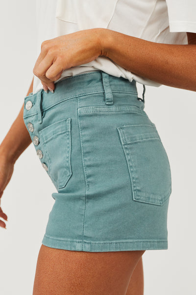 Juniper Button Fly High Rise Denim Shorts