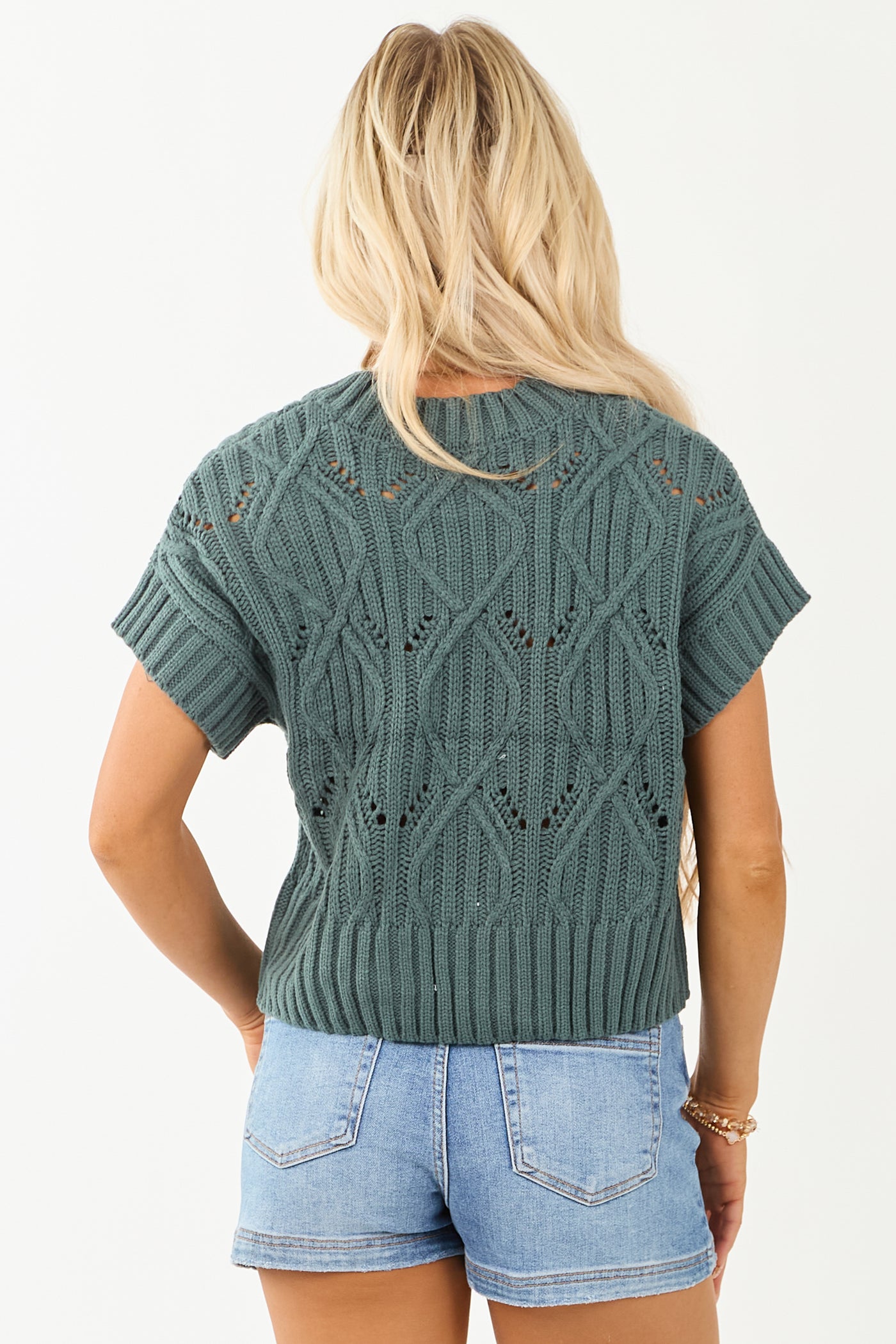 Juniper Cable Knit Short Sleeve Sweater Top