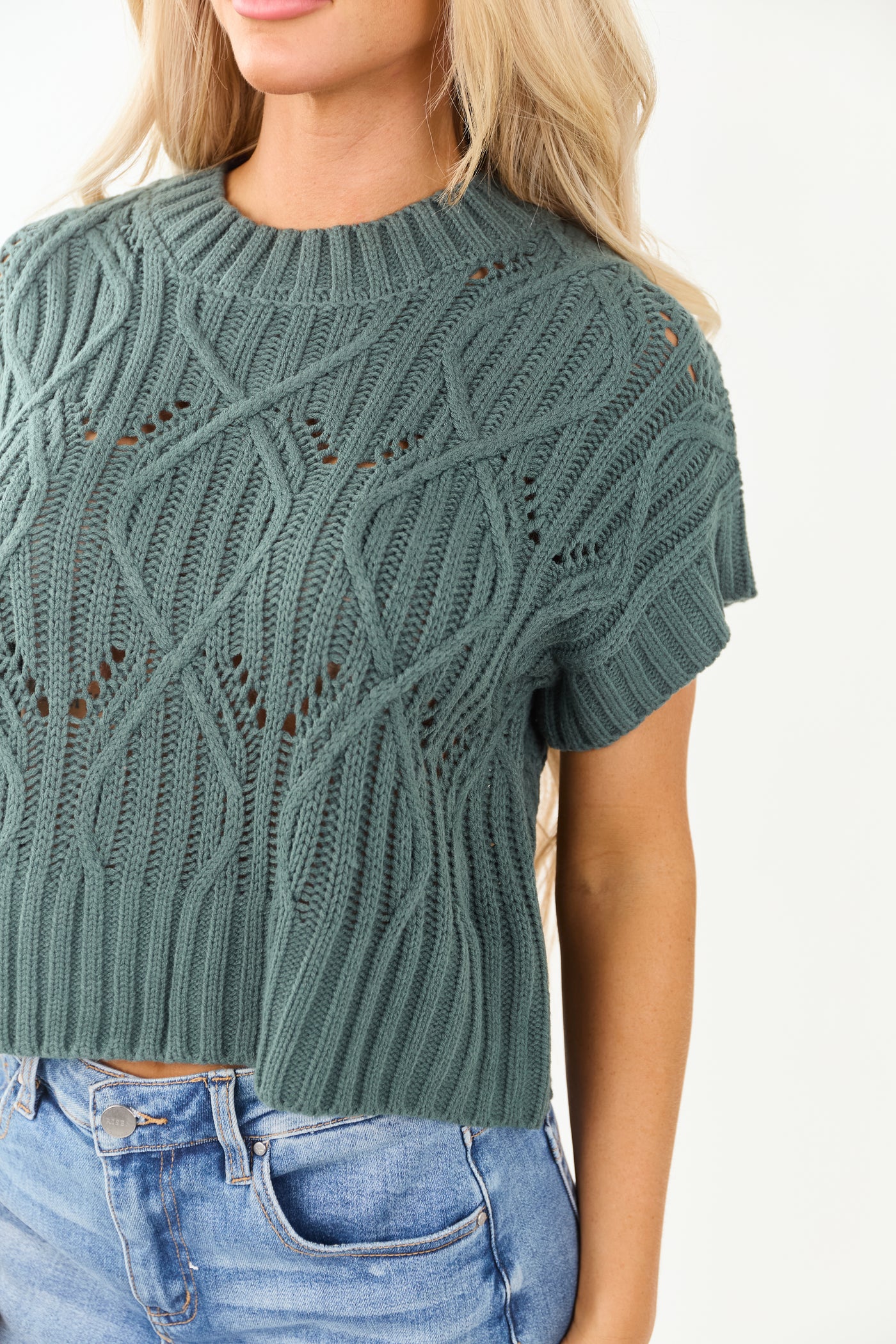 Juniper Cable Knit Short Sleeve Sweater Top
