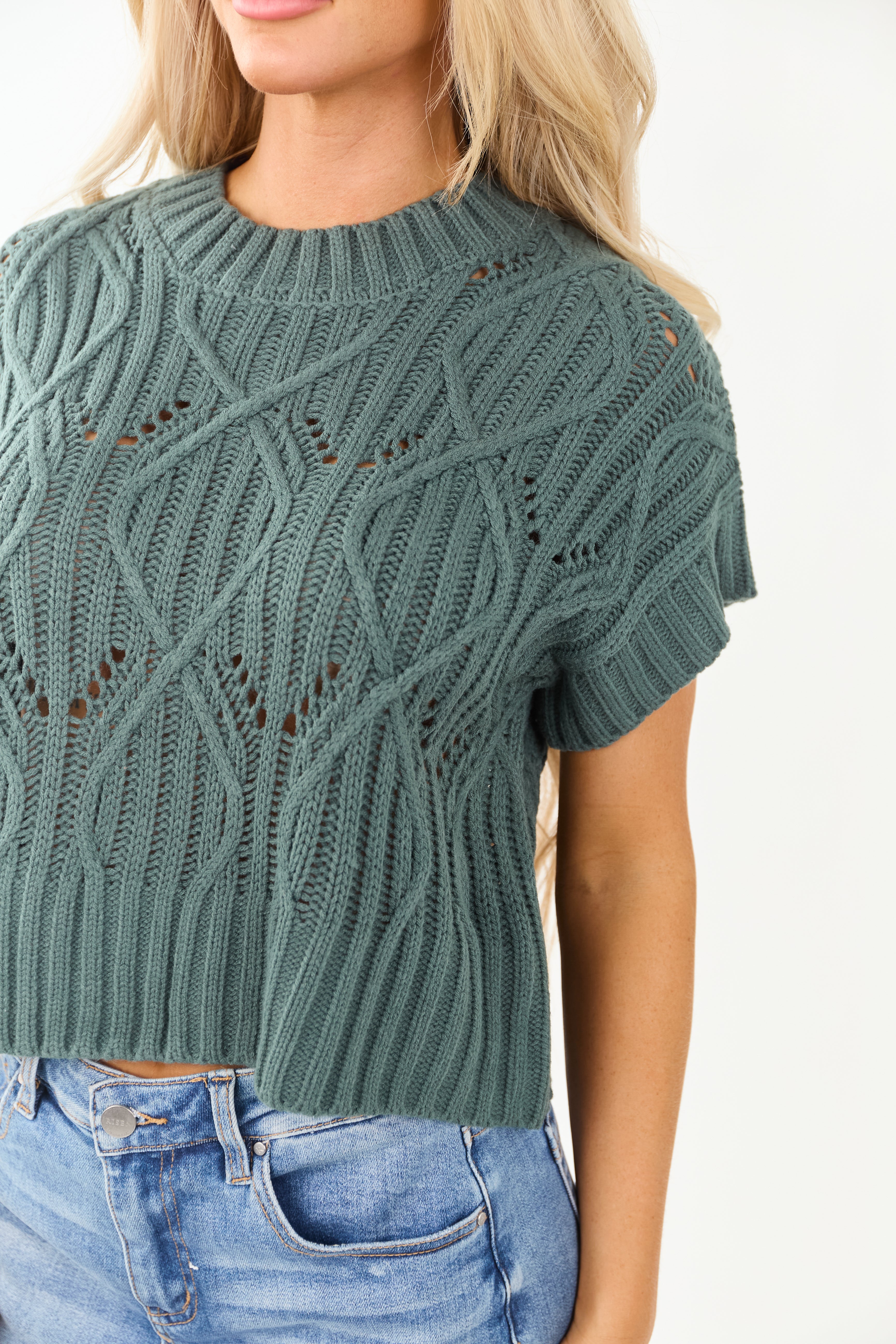Juniper Cable Knit Short Sleeve Sweater Top