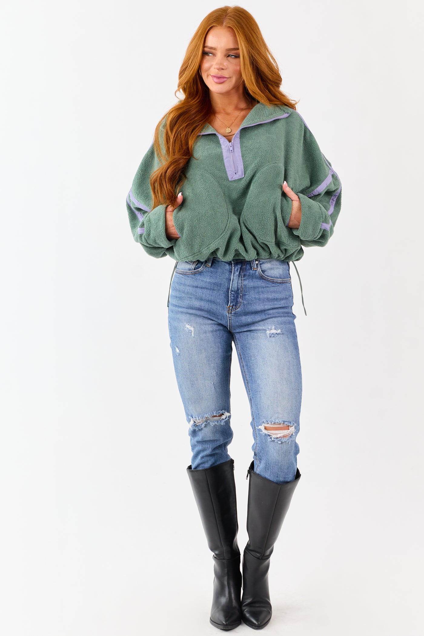 Juniper Contrast Trim Half Zip Up Fleece Pullover