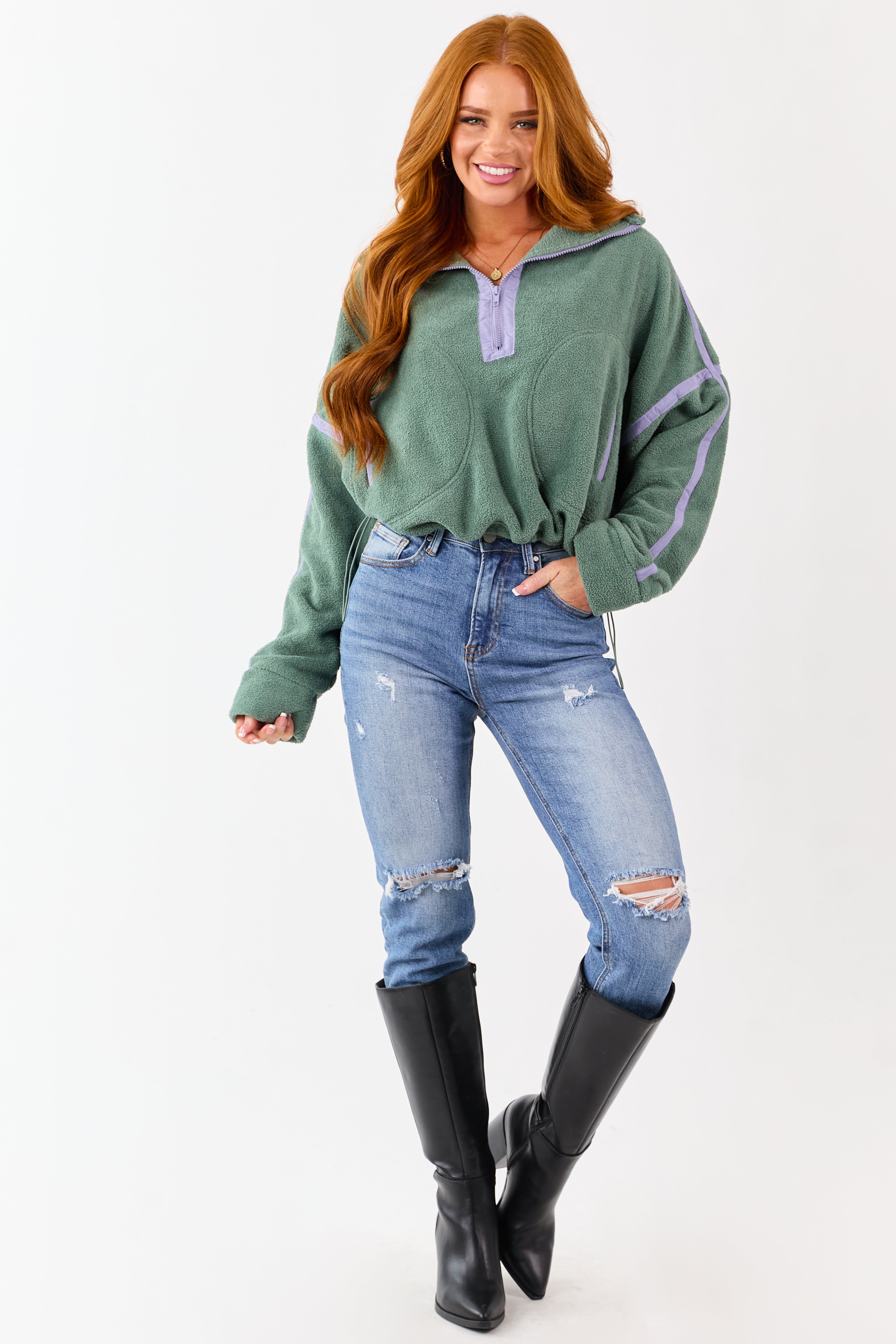 Juniper Contrast Trim Half Zip Up Fleece Pullover