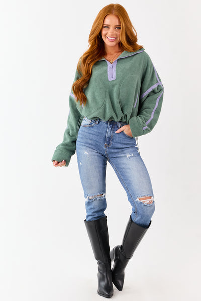 Juniper Contrast Trim Half Zip Up Fleece Pullover