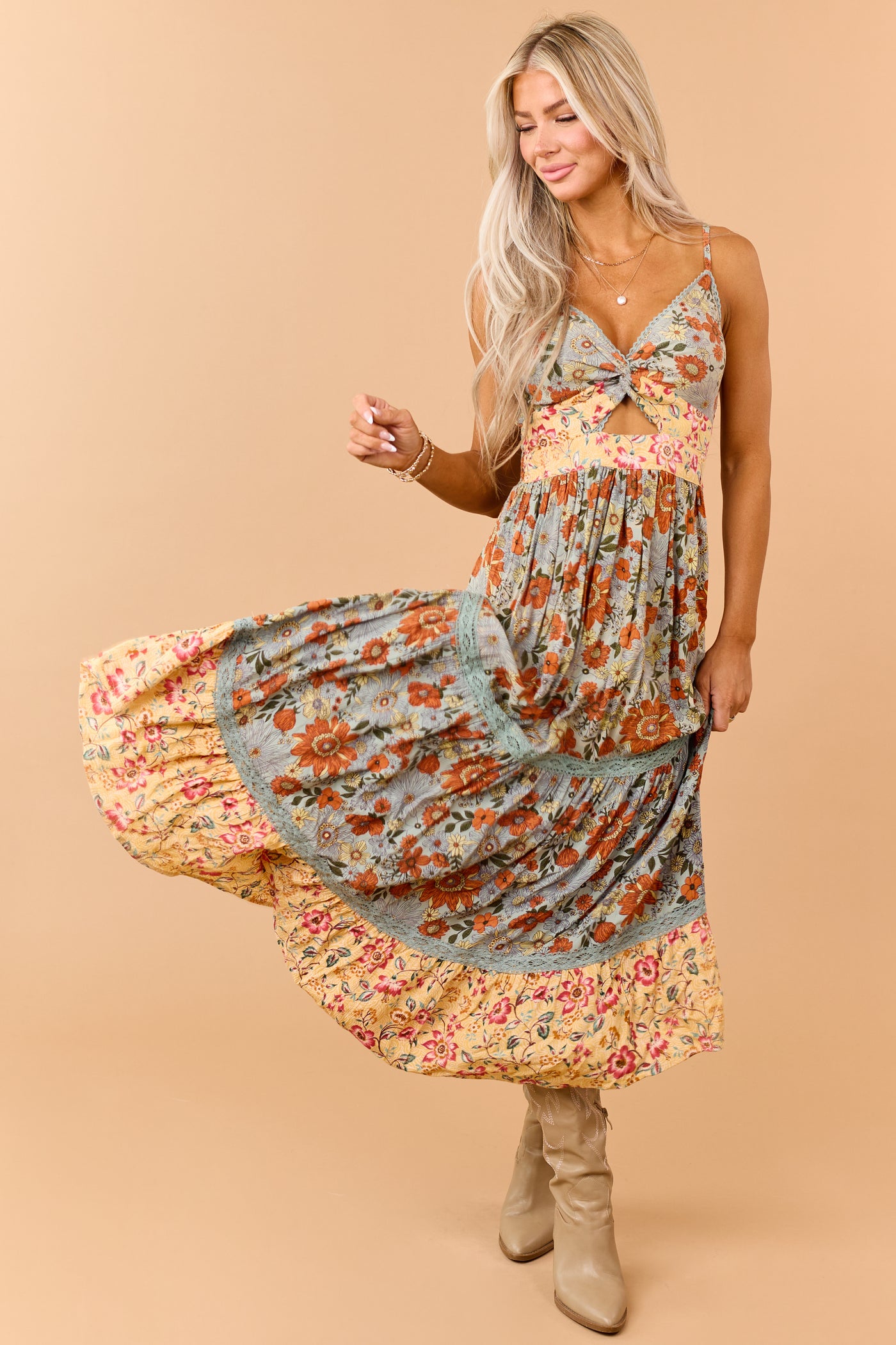 Juniper Floral Print Front Twist Maxi Dress