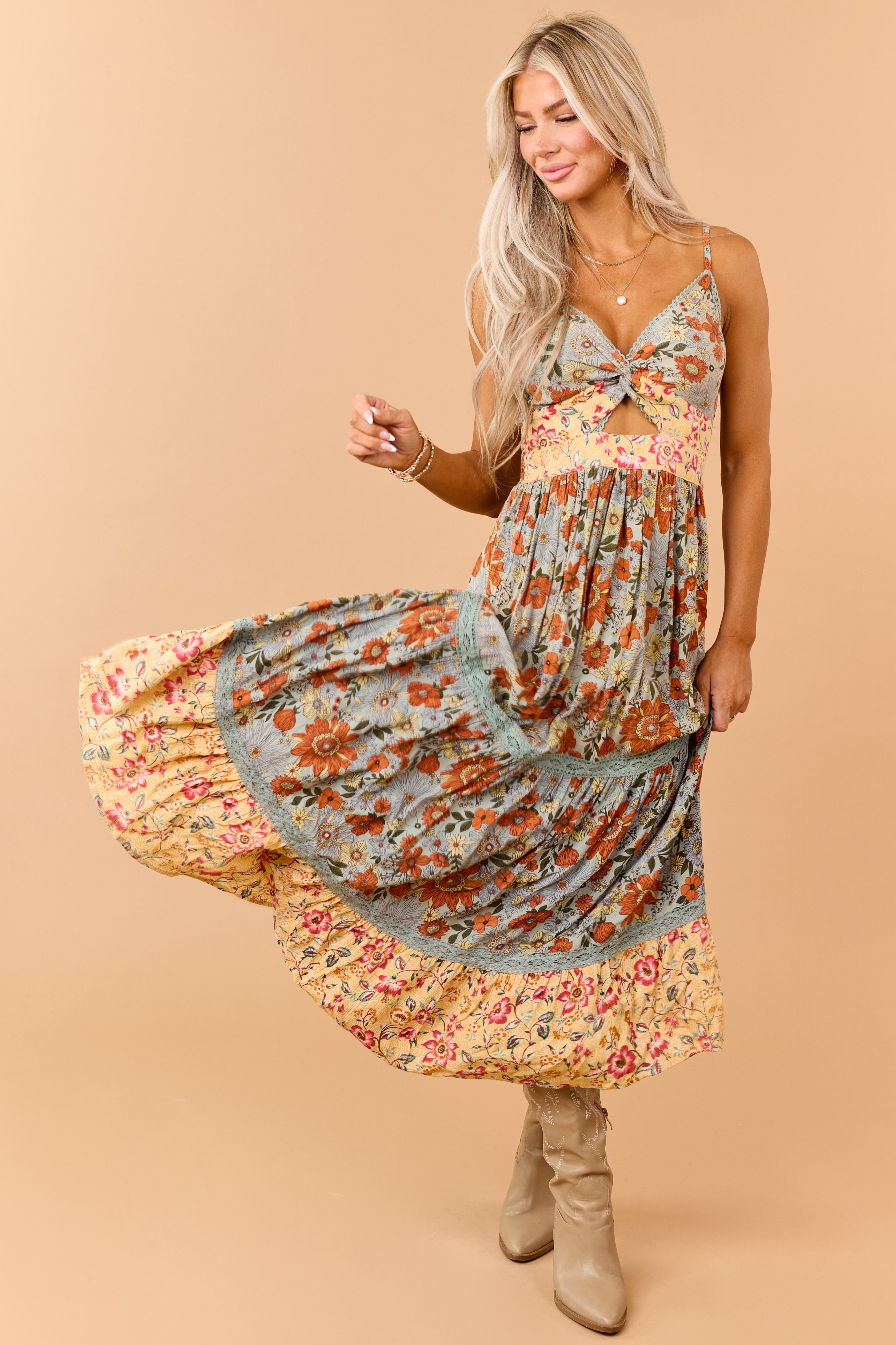 Juniper Floral Print Front Twist Maxi Dress