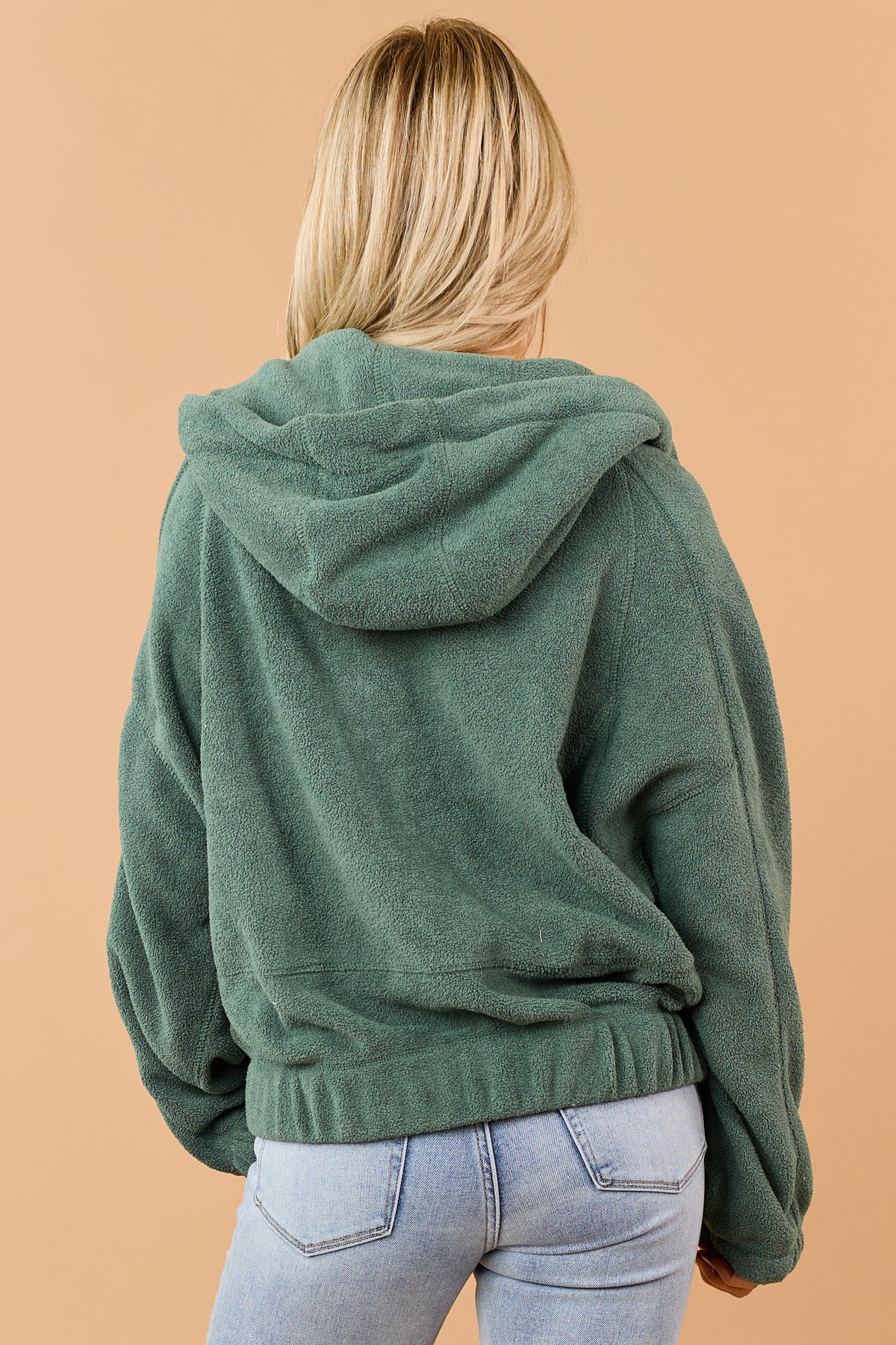 Juniper Green Half Zip Hooded Soft Fleece Jacket
