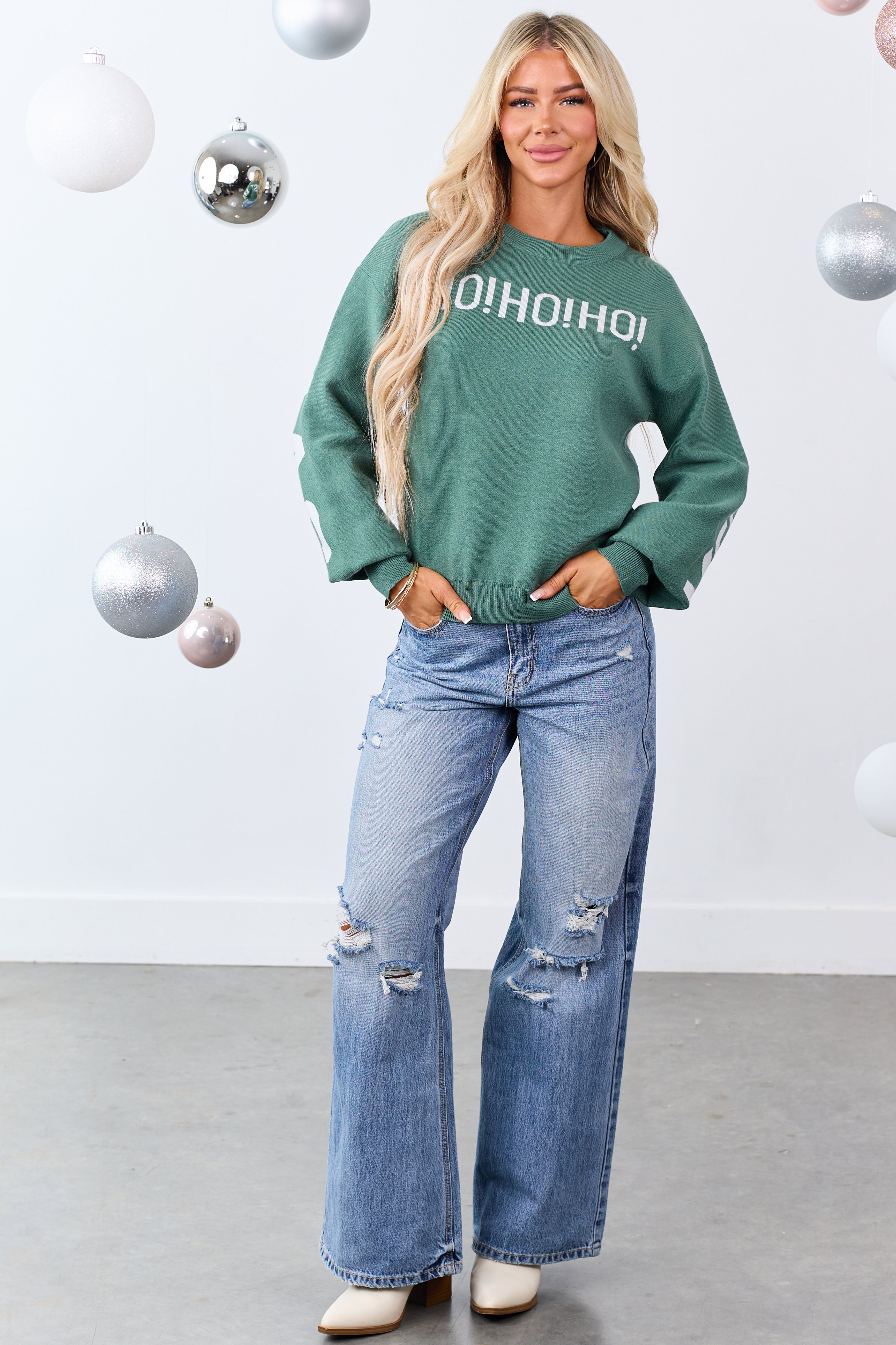 Juniper 'HO HO HO' Lettering Relaxed Sweater