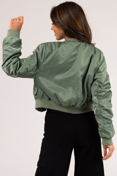 Juniper Long Sleeve Zip Up Cropped Bomber Jacket