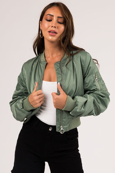 Juniper Long Sleeve Zip Up Cropped Bomber Jacket