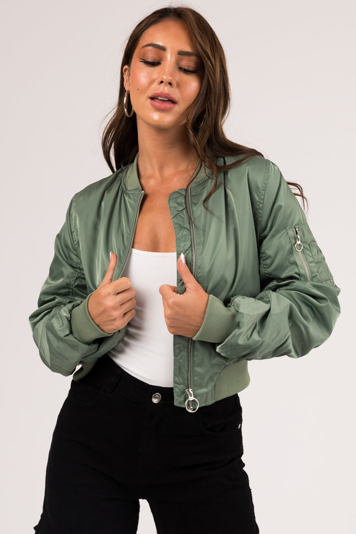 Juniper Long Sleeve Zip Up Cropped Bomber Jacket