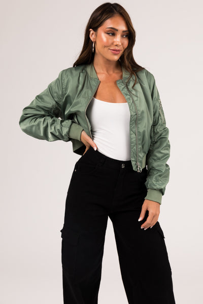 Juniper Long Sleeve Zip Up Cropped Bomber Jacket
