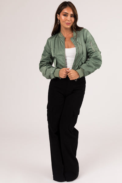 Juniper Long Sleeve Zip Up Cropped Bomber Jacket