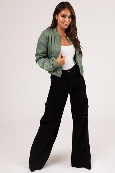 Juniper Long Sleeve Zip Up Cropped Bomber Jacket