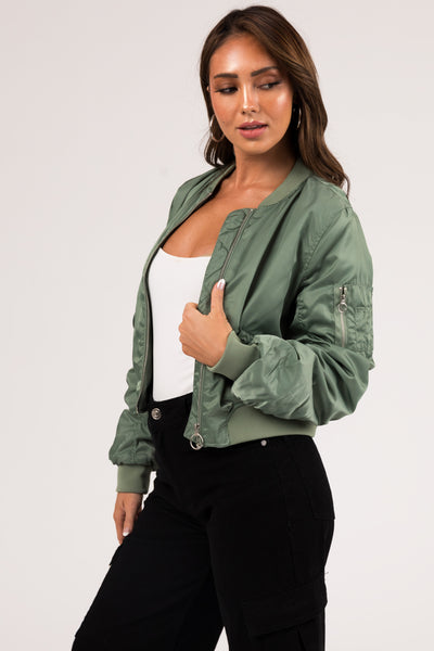 Juniper Long Sleeve Zip Up Cropped Bomber Jacket