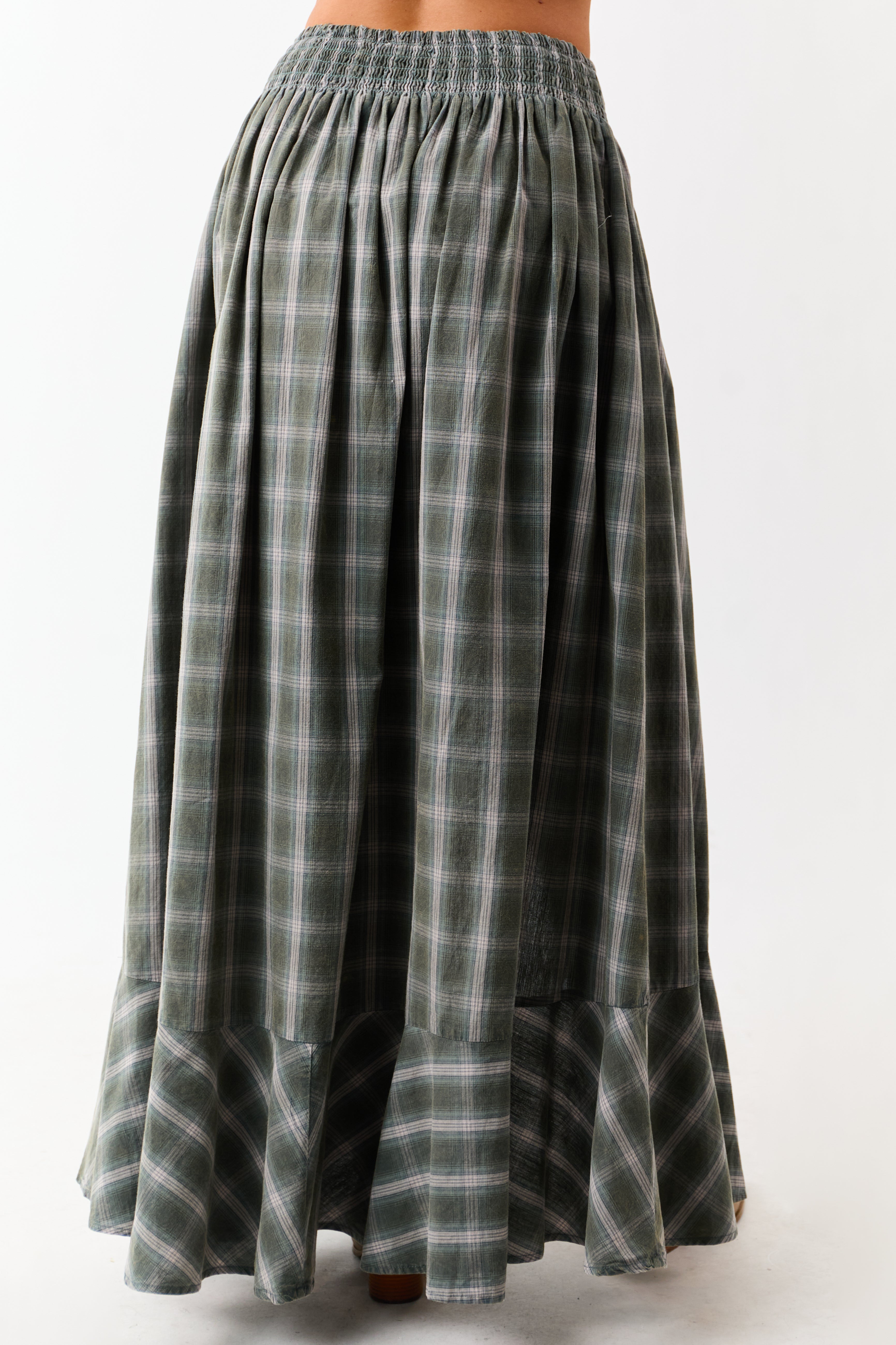 Juniper Plaid Flannel Button Front Cotton Maxi Skirt
