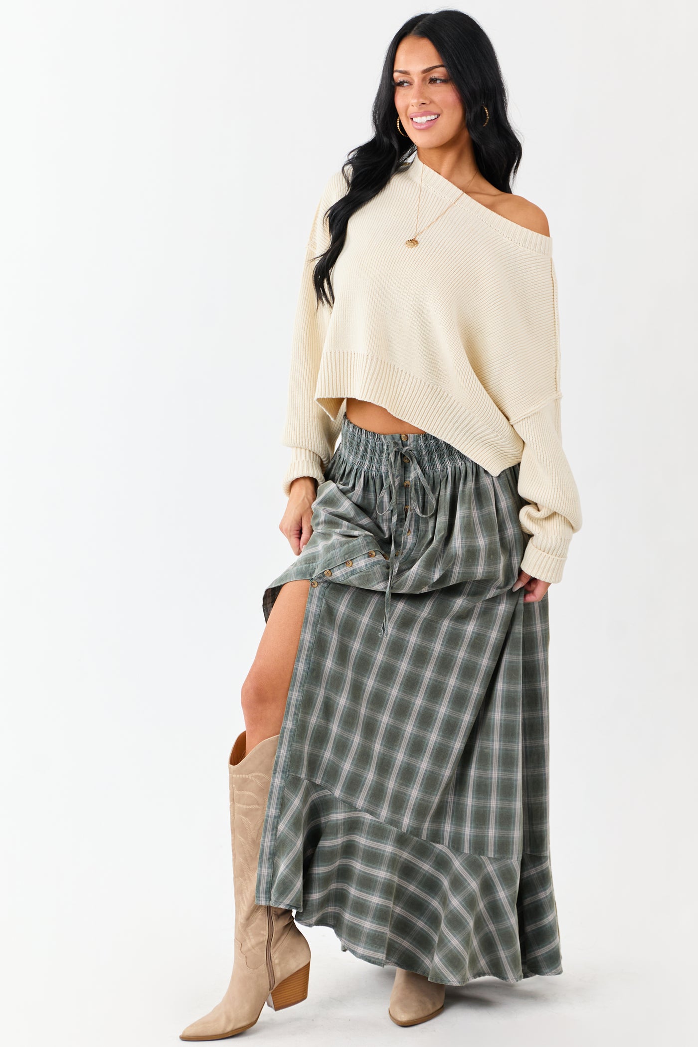 Juniper Plaid Flannel Button Front Cotton Maxi Skirt