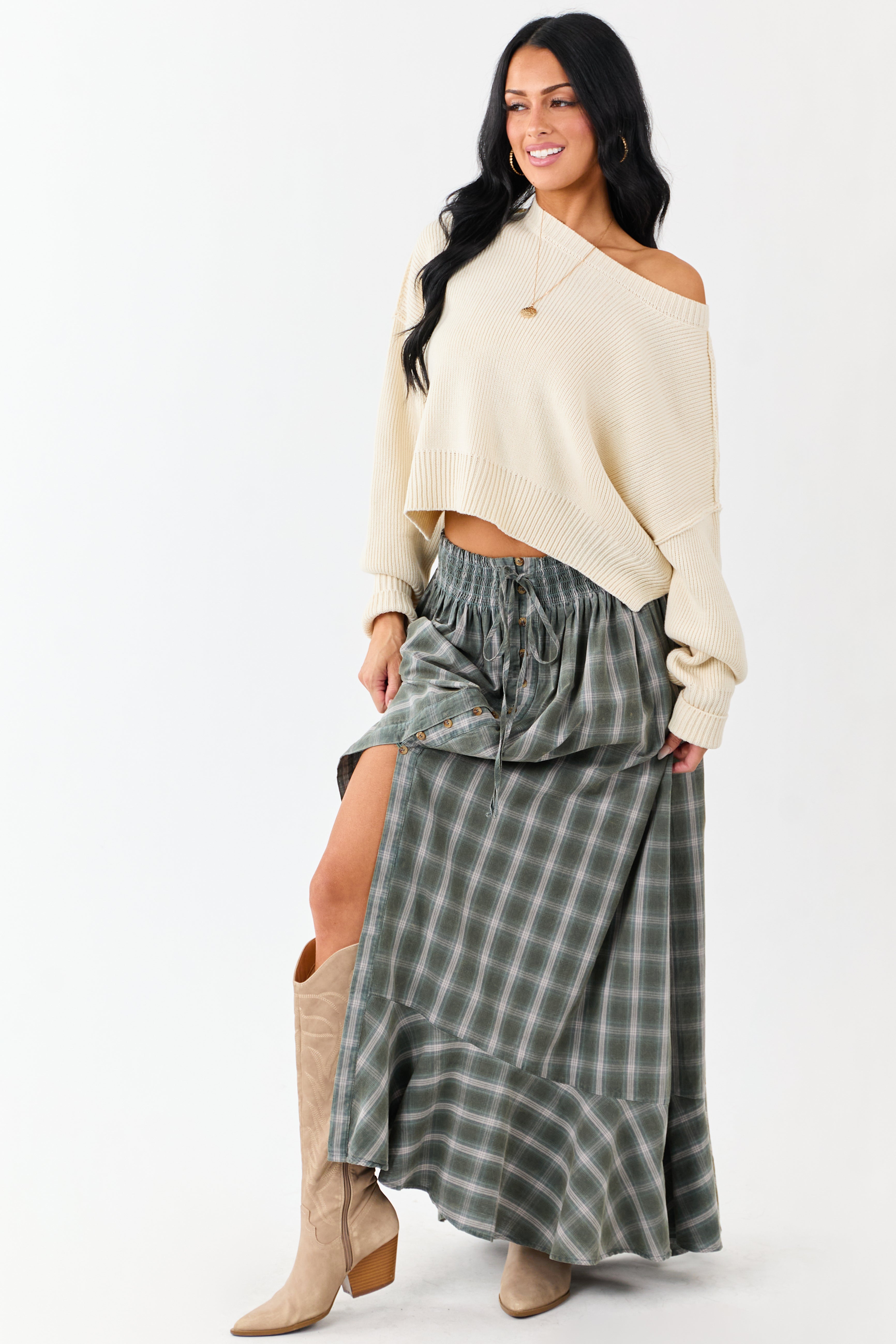 Juniper Plaid Flannel Button Front Cotton Maxi Skirt