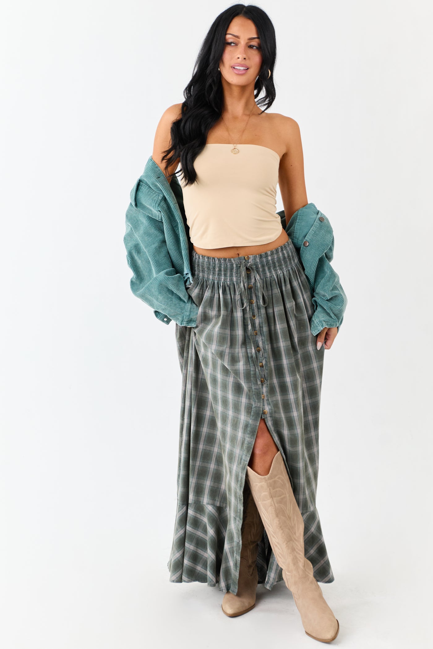 Juniper Plaid Flannel Button Front Cotton Maxi Skirt