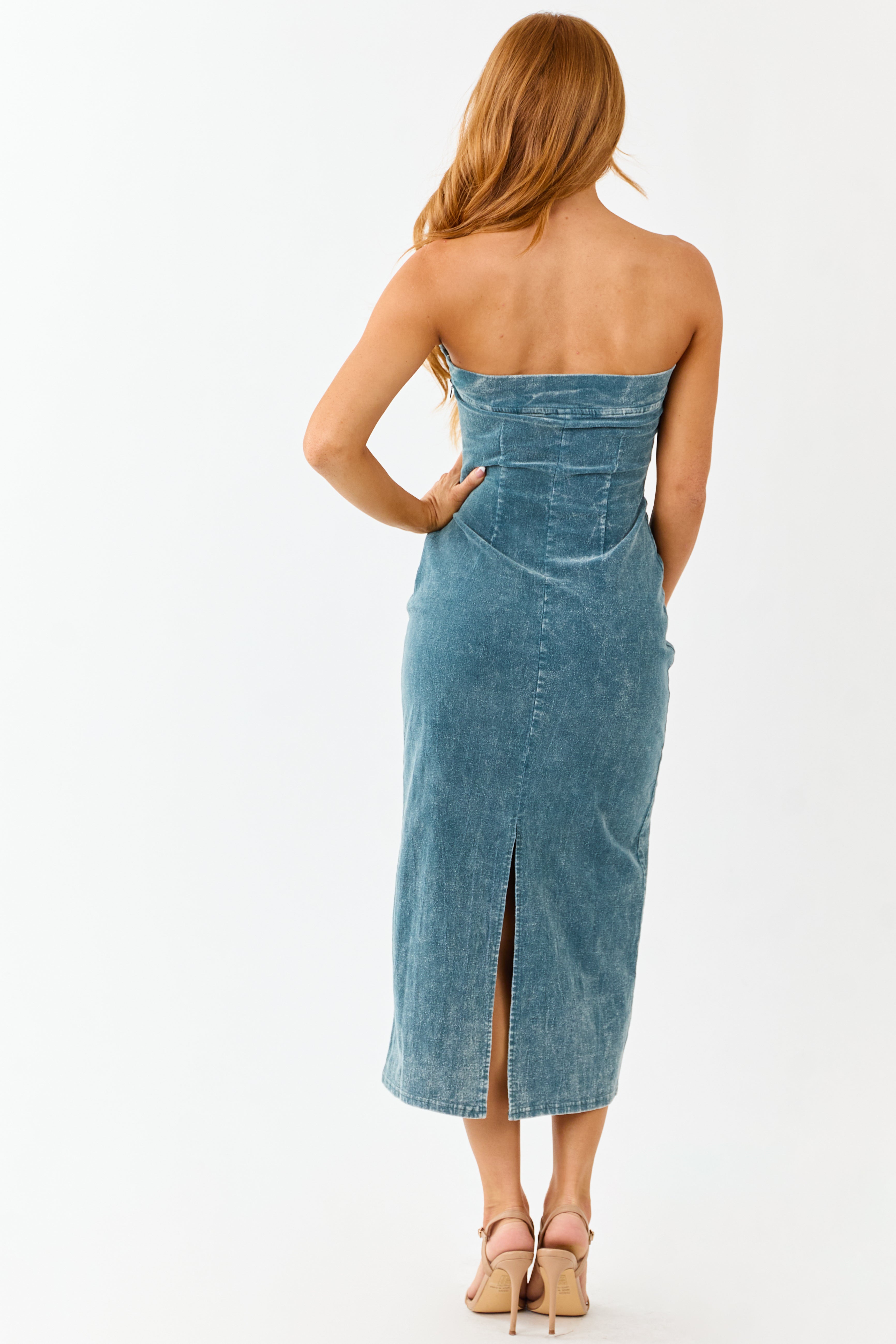 Juniper Strapless Mineral Washed Corduroy Midi Dress