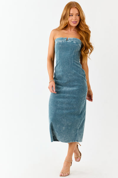 Juniper Strapless Mineral Washed Corduroy Midi Dress