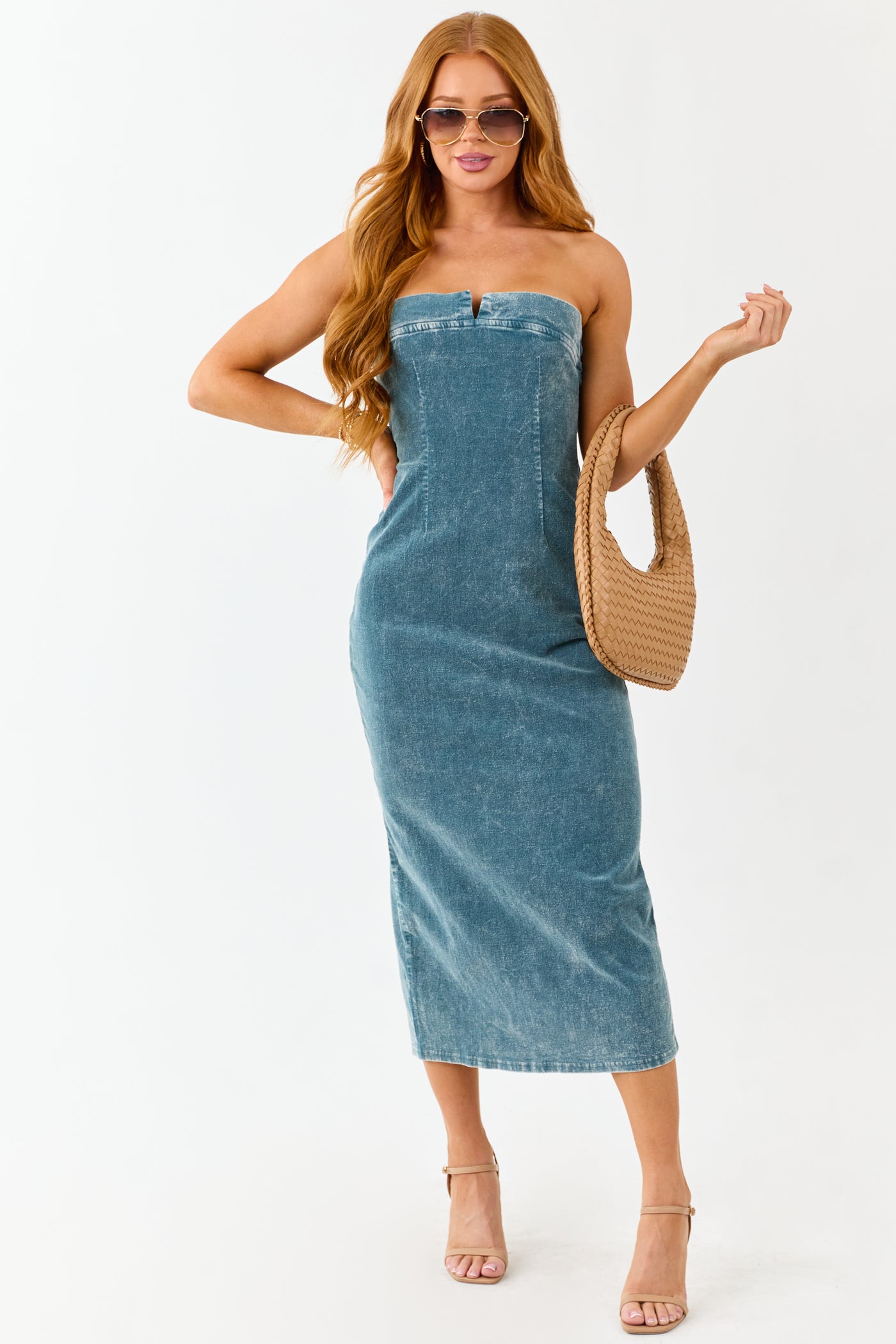 Juniper Strapless Mineral Washed Corduroy Midi Dress