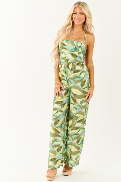 Juniper Tropical Print Wide Leg Lace Up Back Jumpsuit