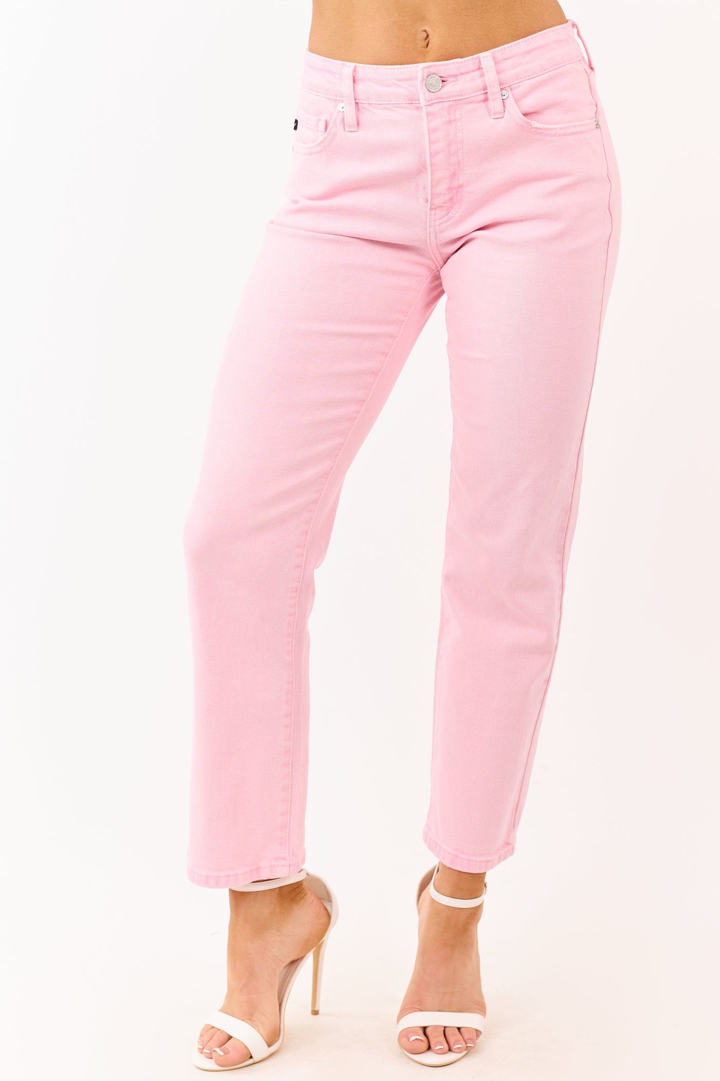 KanCan Baby Pink Stretchy Mid Rise Straight Jeans