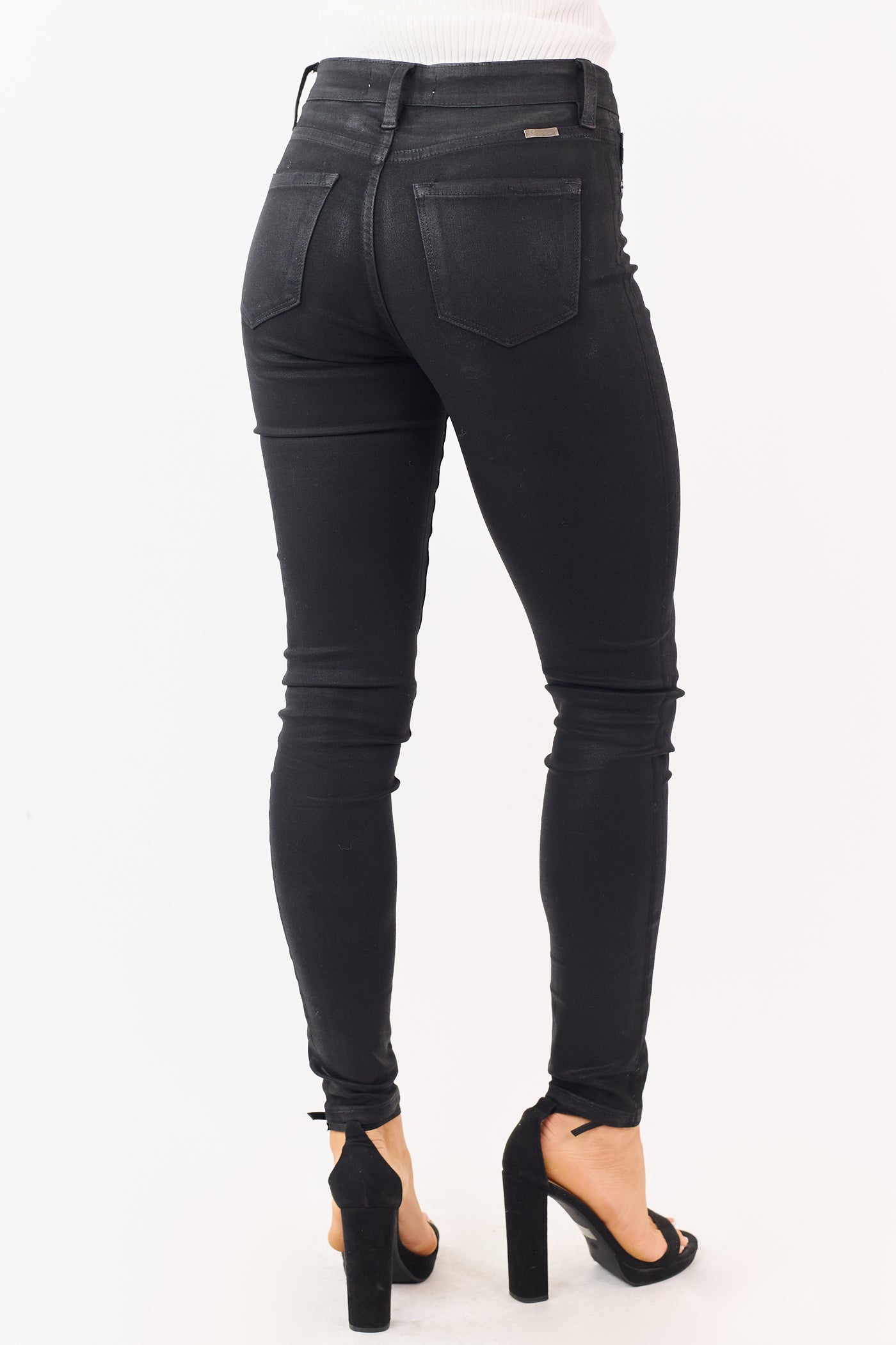 KanCan Black Button Fly Stretchy Coated Skinny Jeans