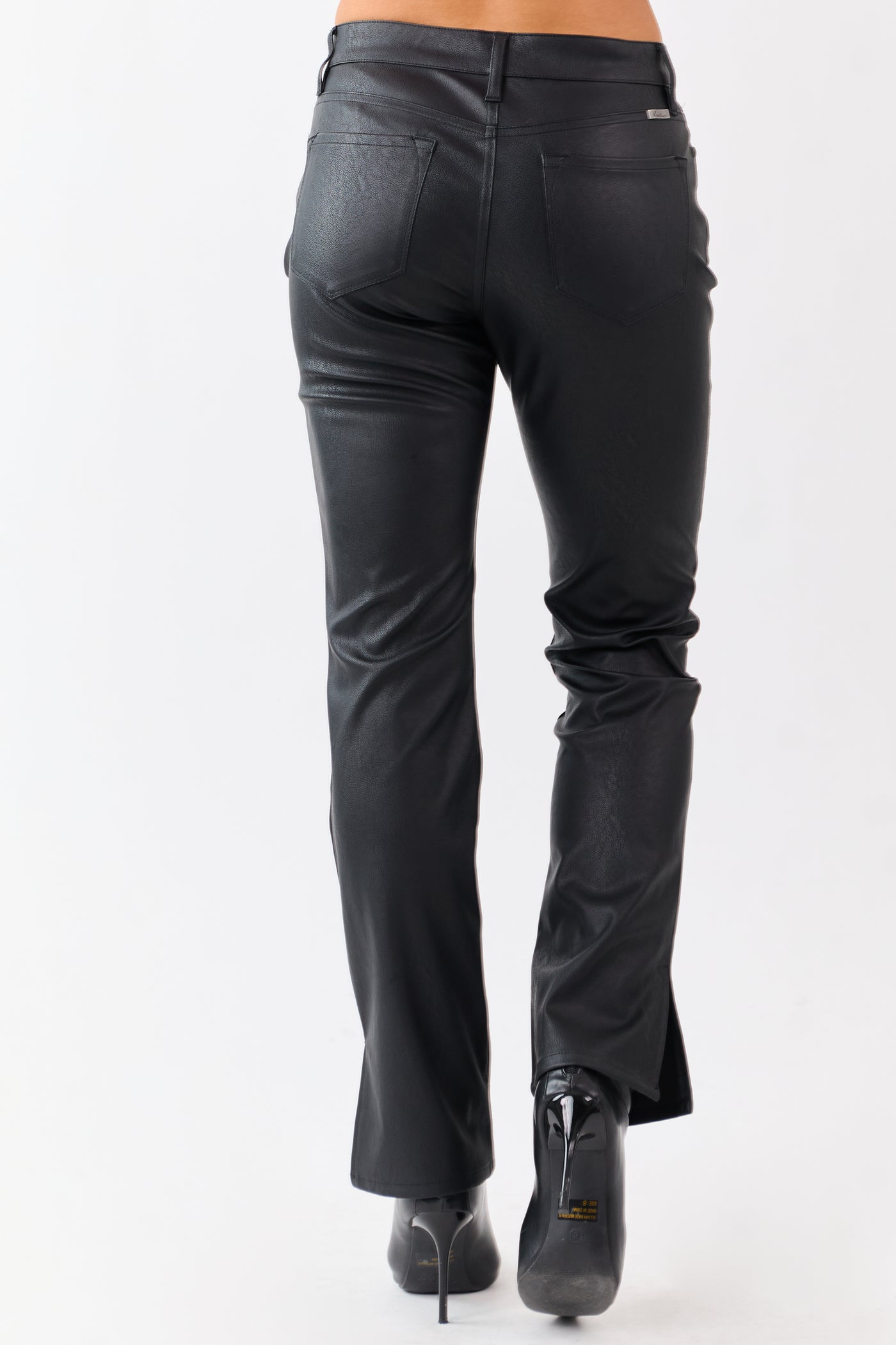 KanCan Black Faux Leather Ankle Slit Bootcut Pants