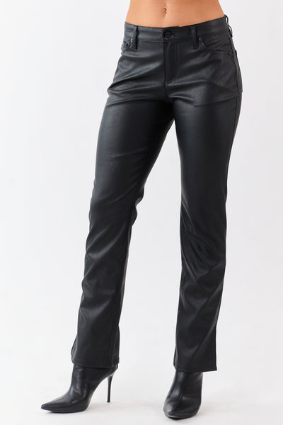 KanCan Black Faux Leather Ankle Slit Bootcut Pants