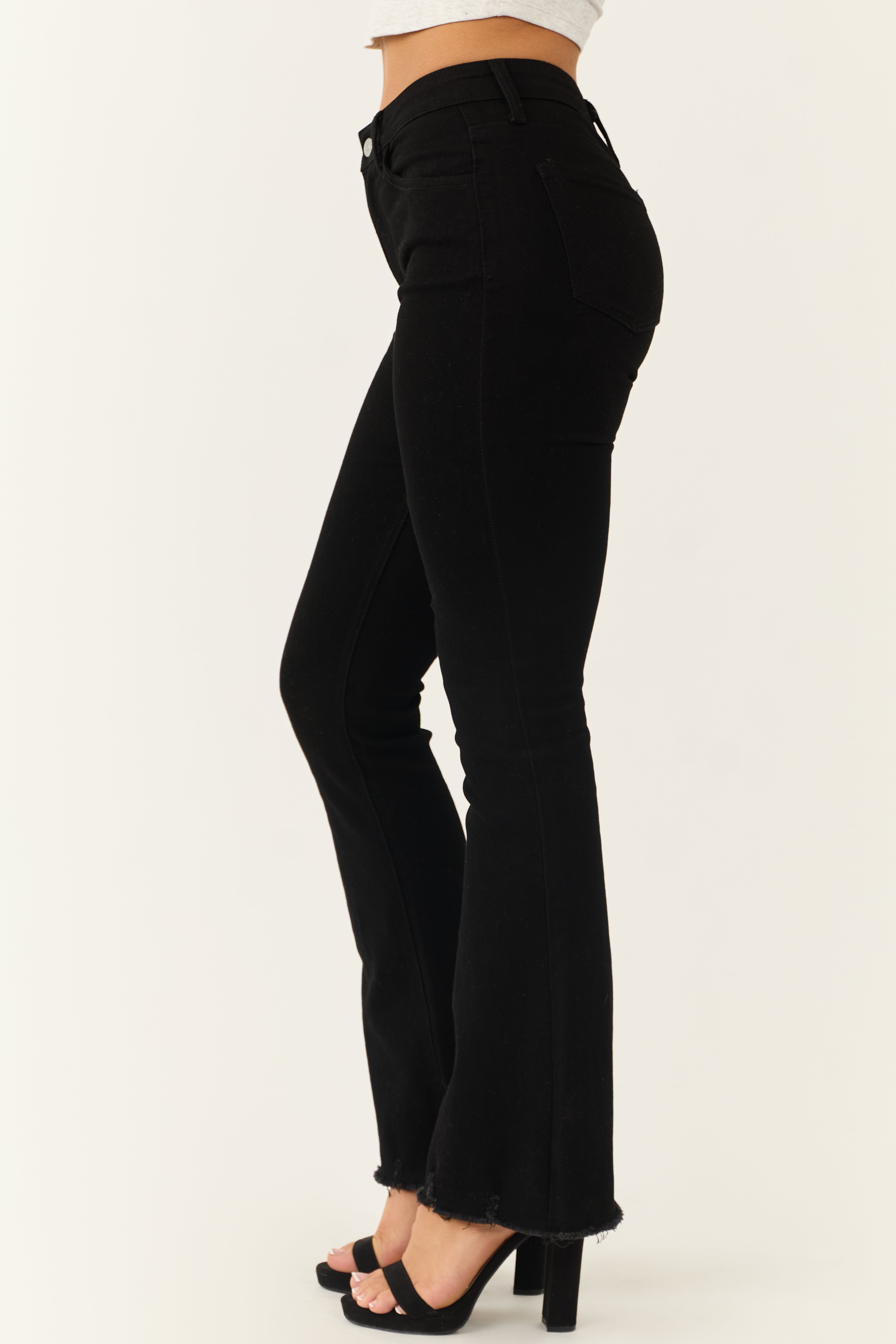 KanCan Black High Rise Raw Hem Bootcut Jeans