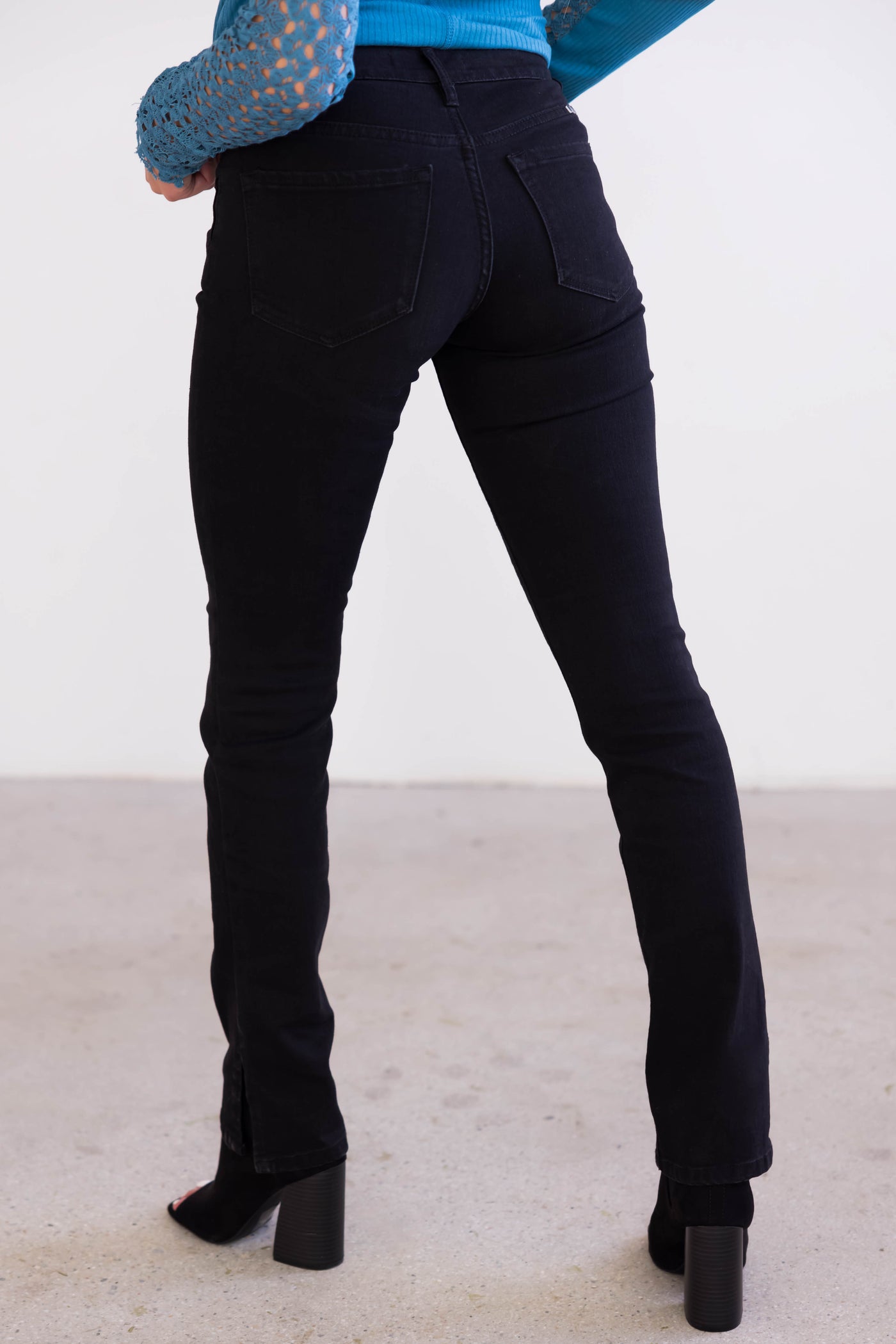 KanCan Black Mid Rise Straight Leg Side Slit Jeans