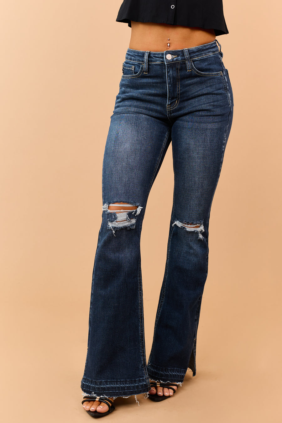 KanCan Dark Wash Distressed Stretchy Flare Jeans
