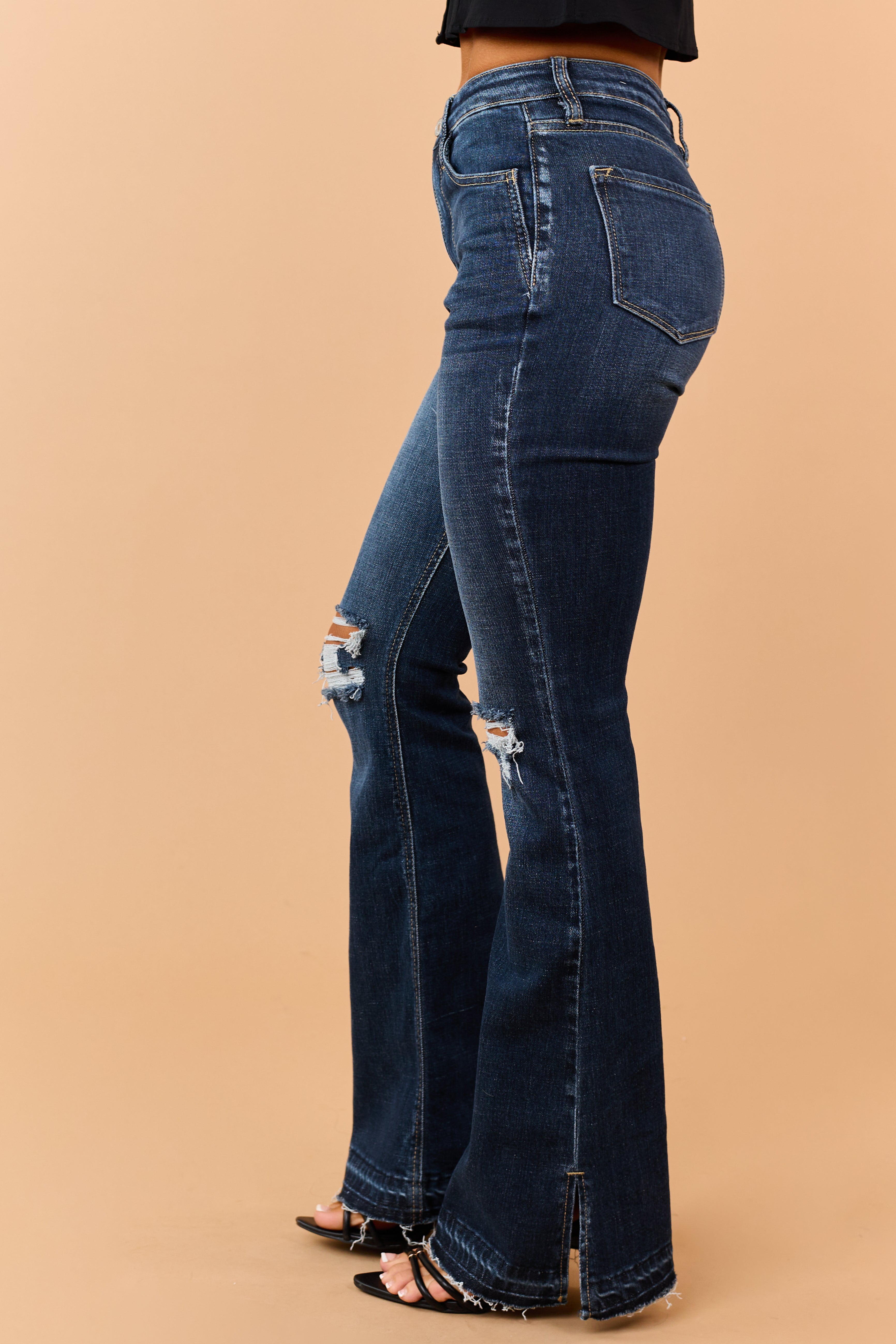 KanCan Dark Wash Distressed Stretchy Flare Jeans
