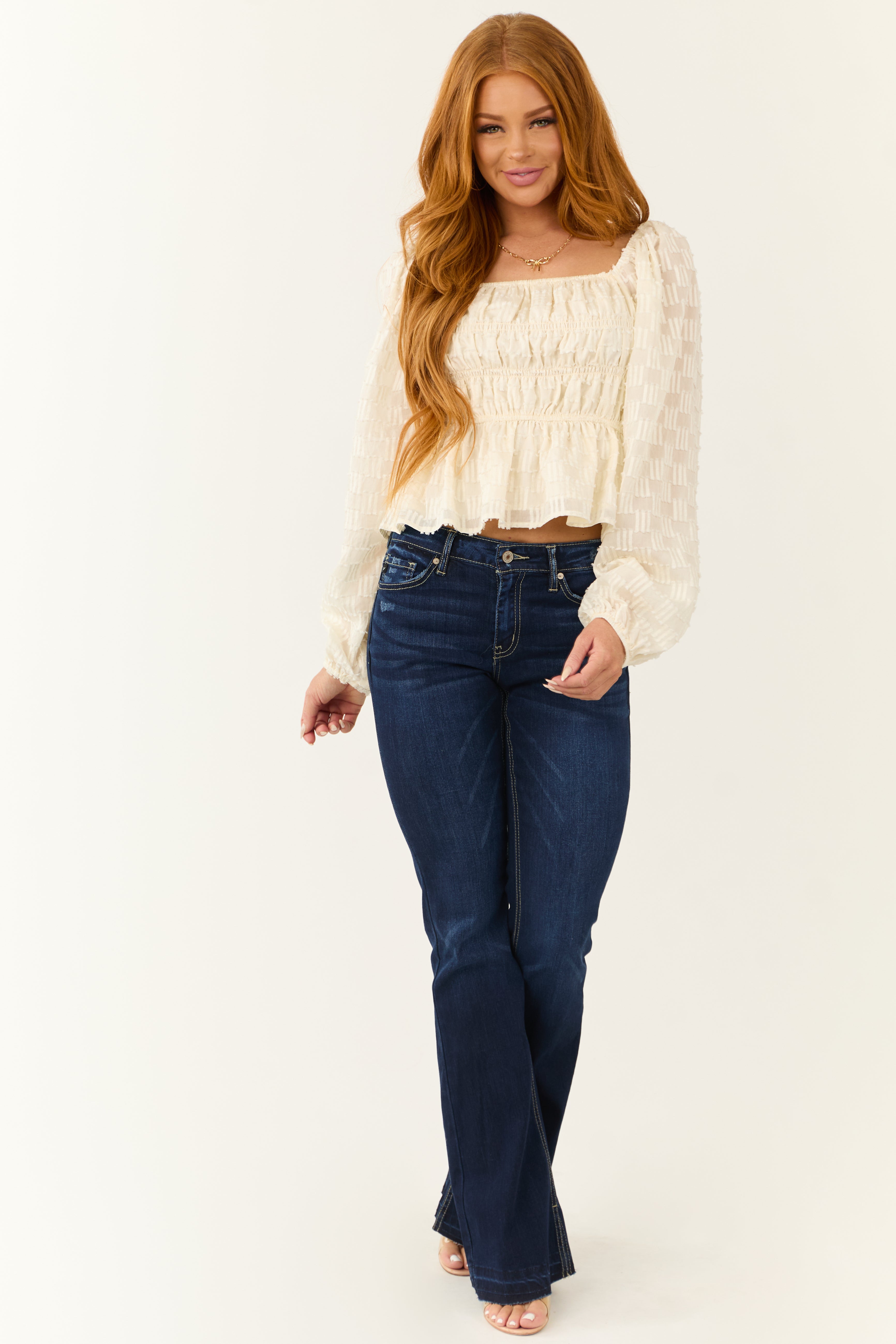 KanCan Dark Wash Flare Leg Mid Rise Jeans