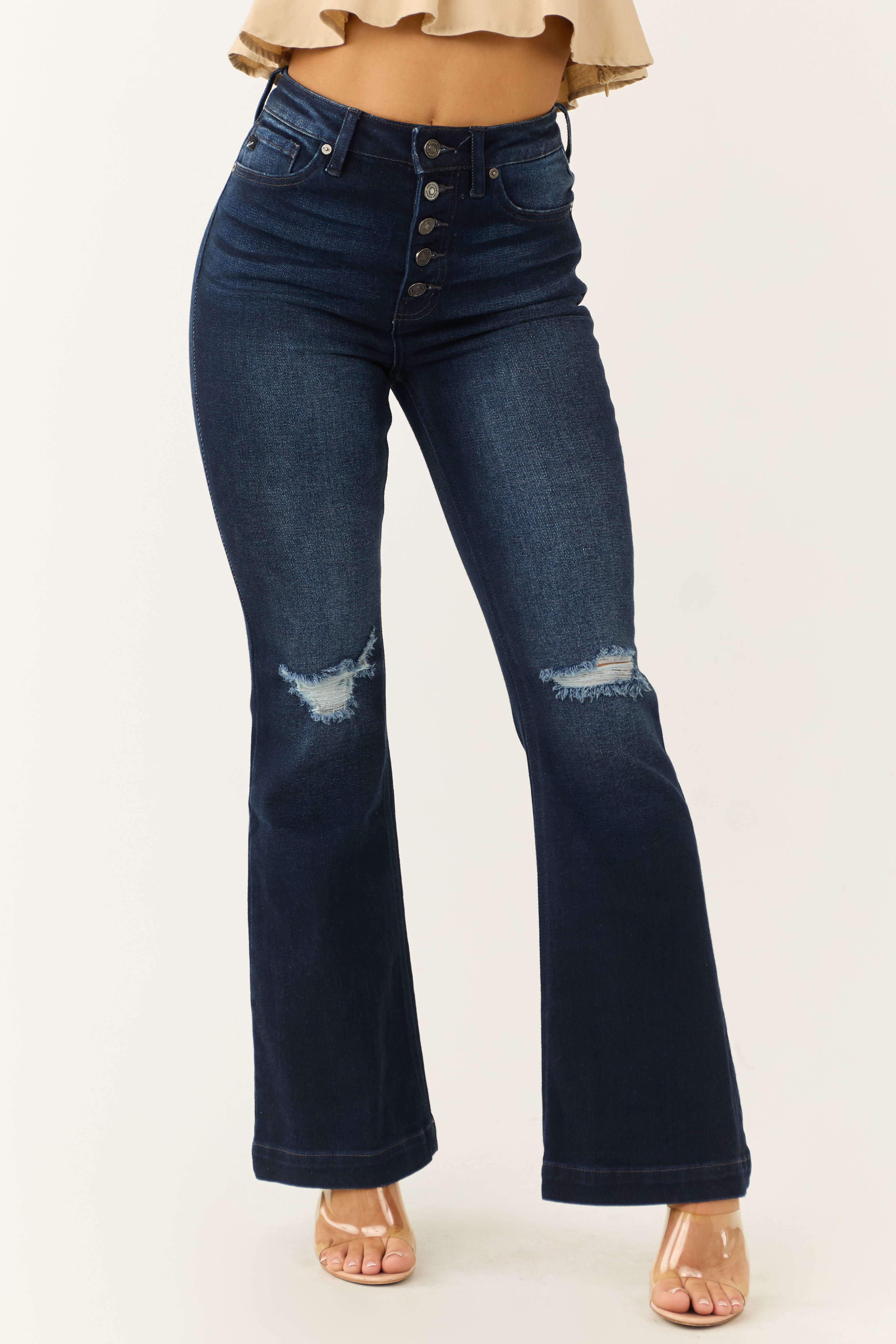 KanCan Dark Wash High Rise Flare Jeans | Lime Lush Boutique
