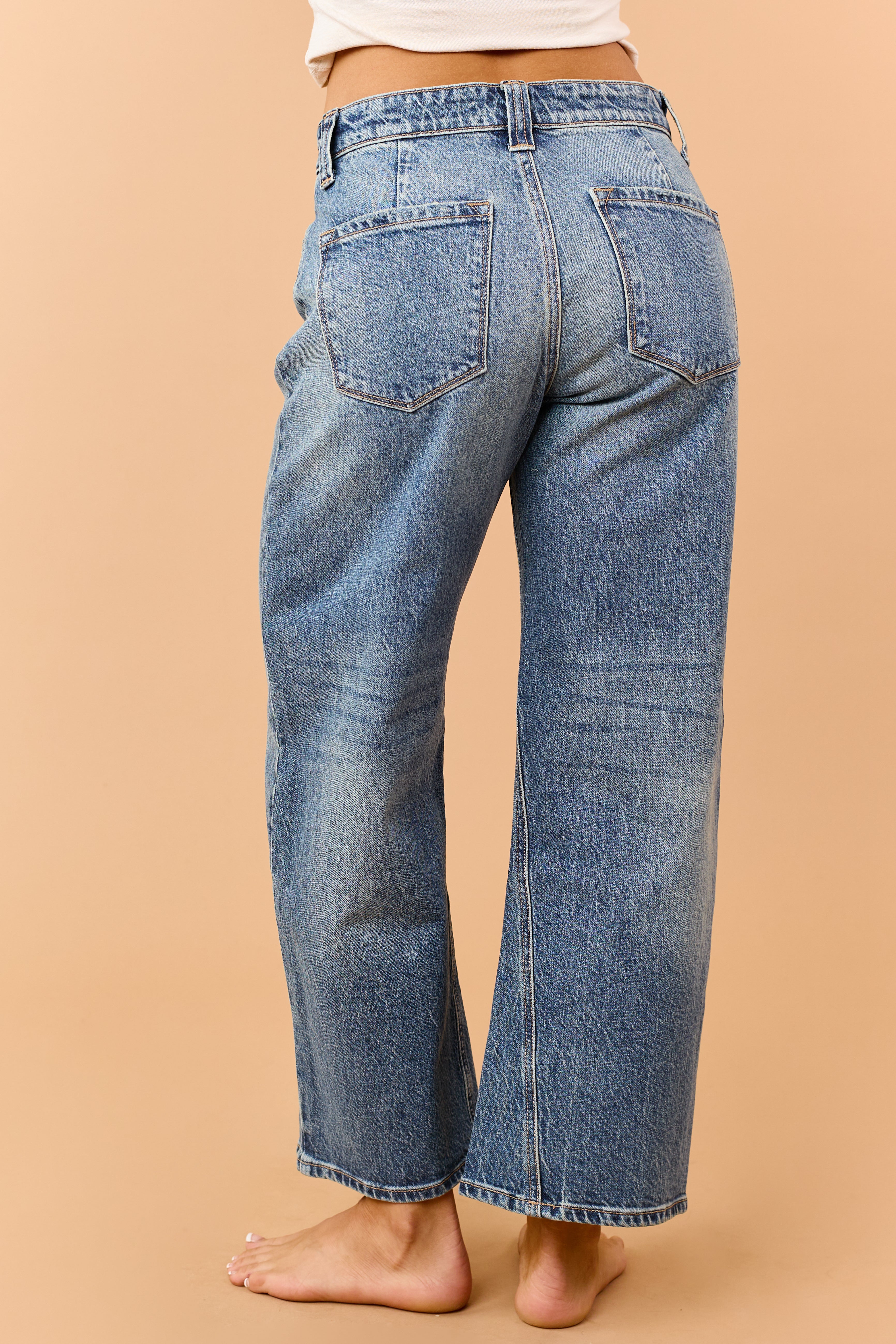 KanCan Dark Wash Loose Mid Rise Barrel Leg Jeans