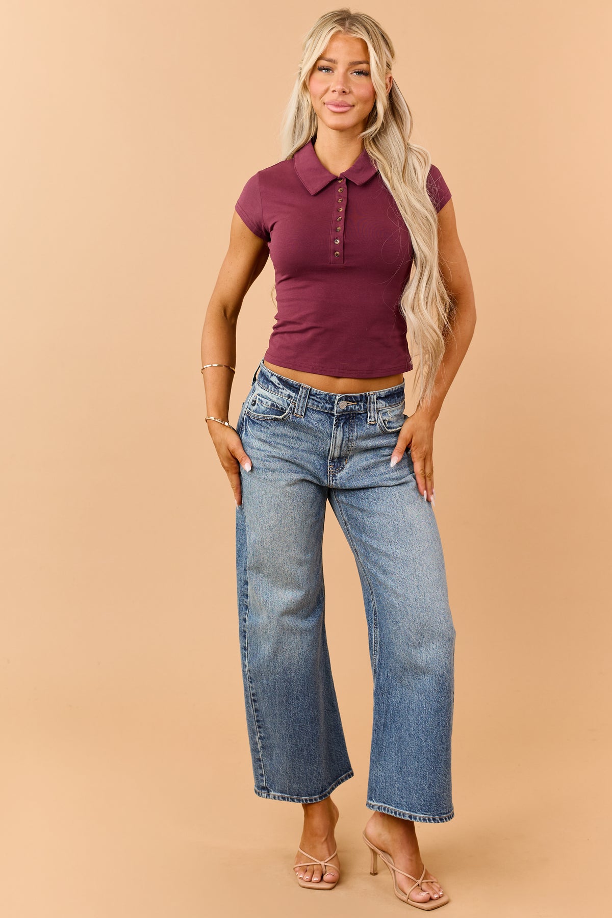 KanCan Dark Wash Loose Mid Rise Barrel Leg Jeans