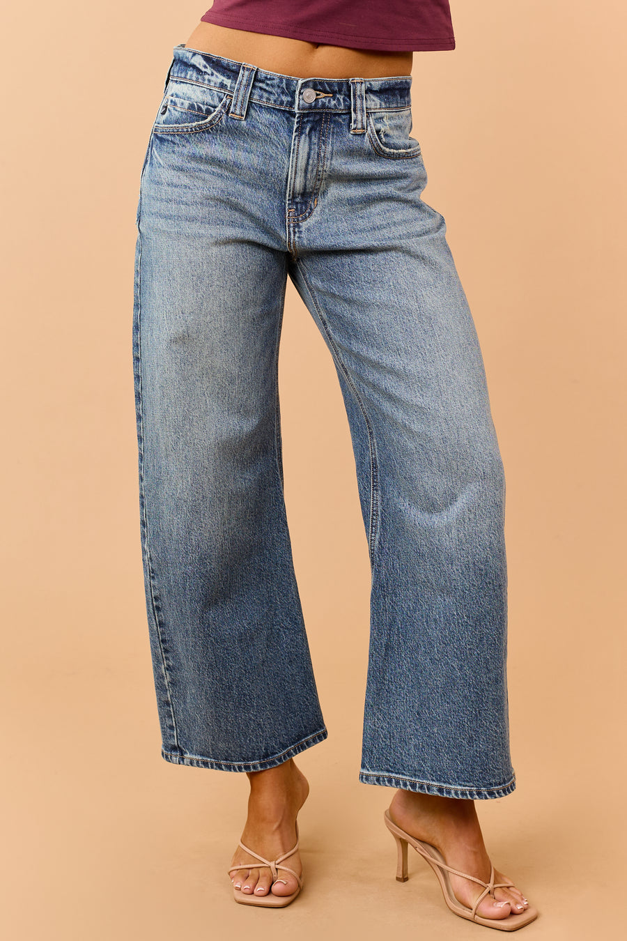 KanCan Dark Wash Loose Mid Rise Barrel Leg Jeans