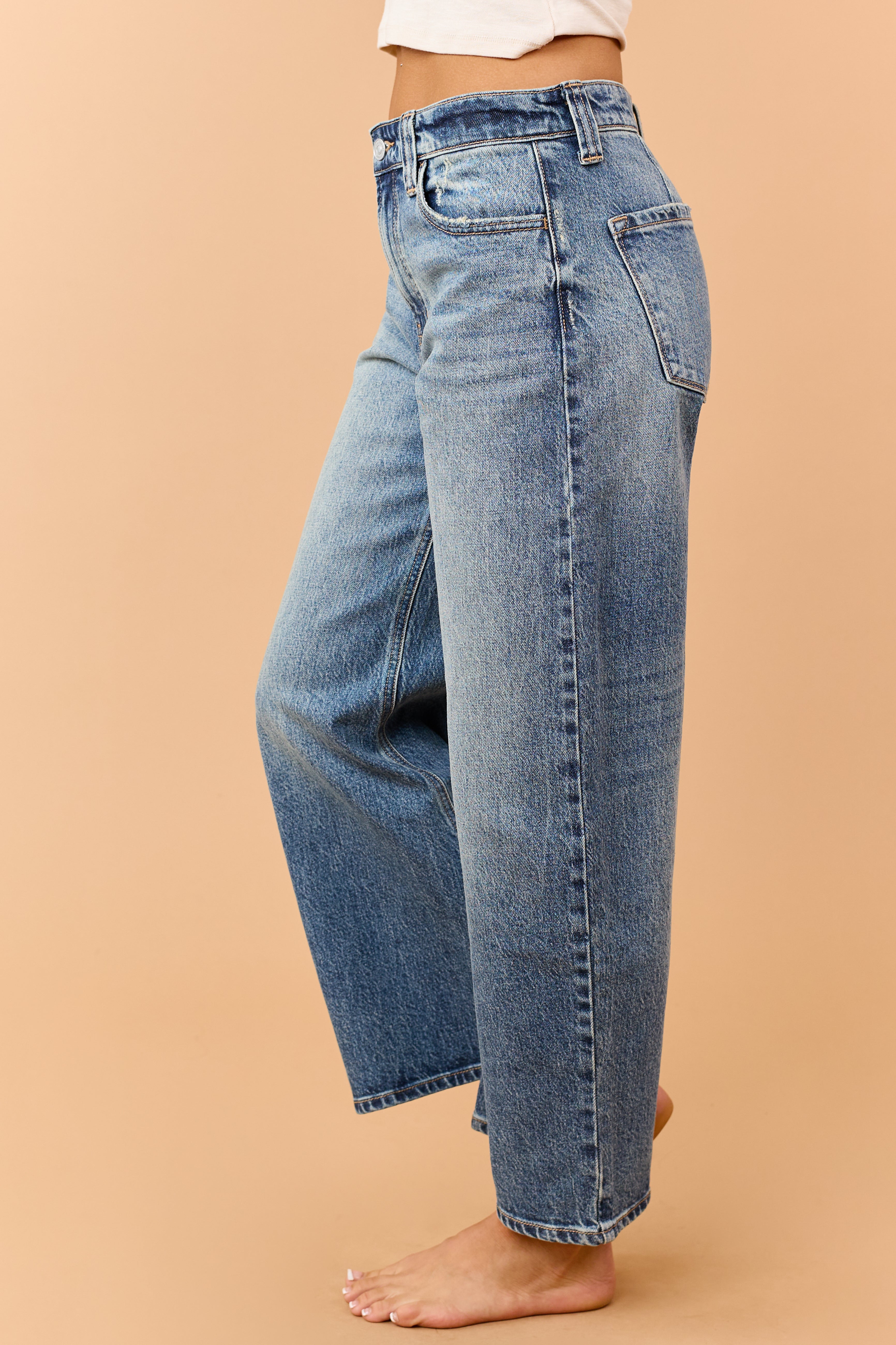 KanCan Dark Wash Loose Mid Rise Barrel Leg Jeans