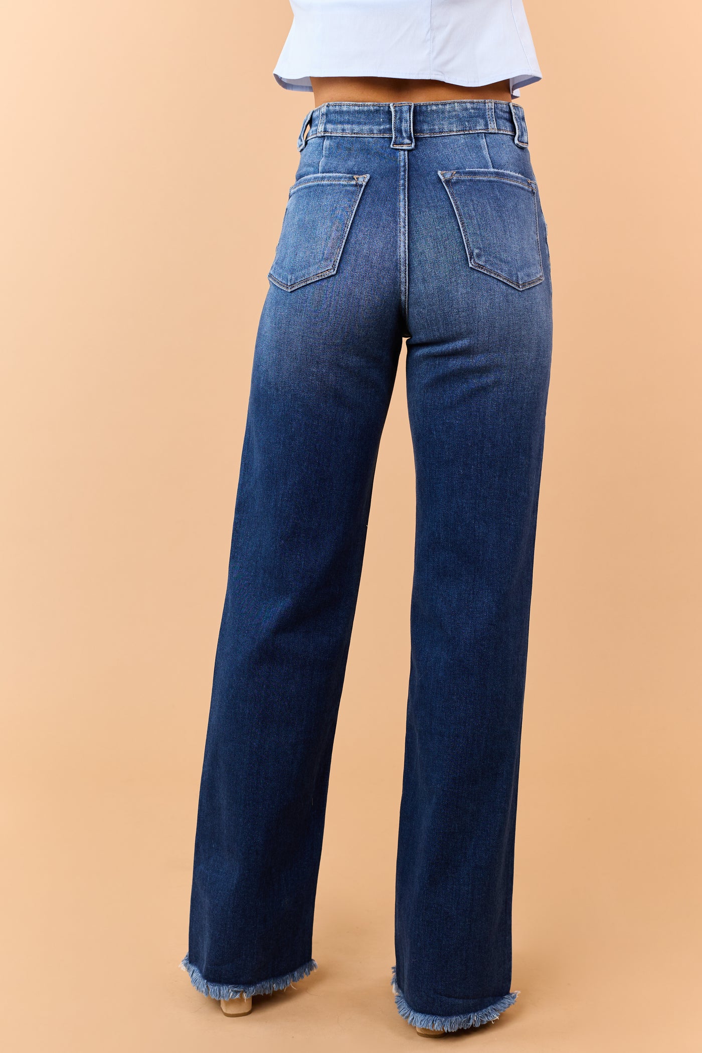 KanCan Dark Wash Stretchy Distressed Wide Flare Jeans