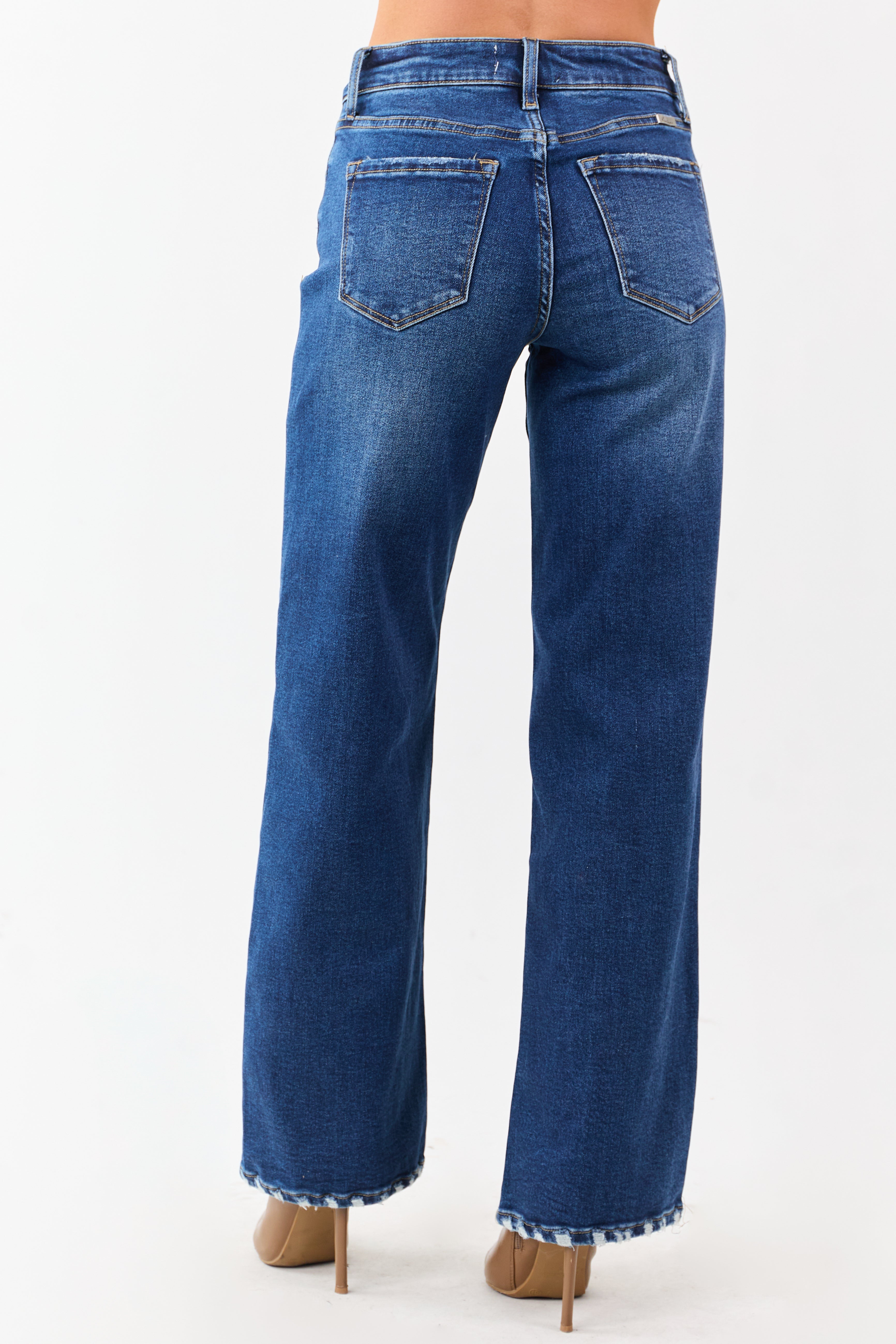 KanCan Dark Wash Wide Leg High Rise Stretchy Jeans