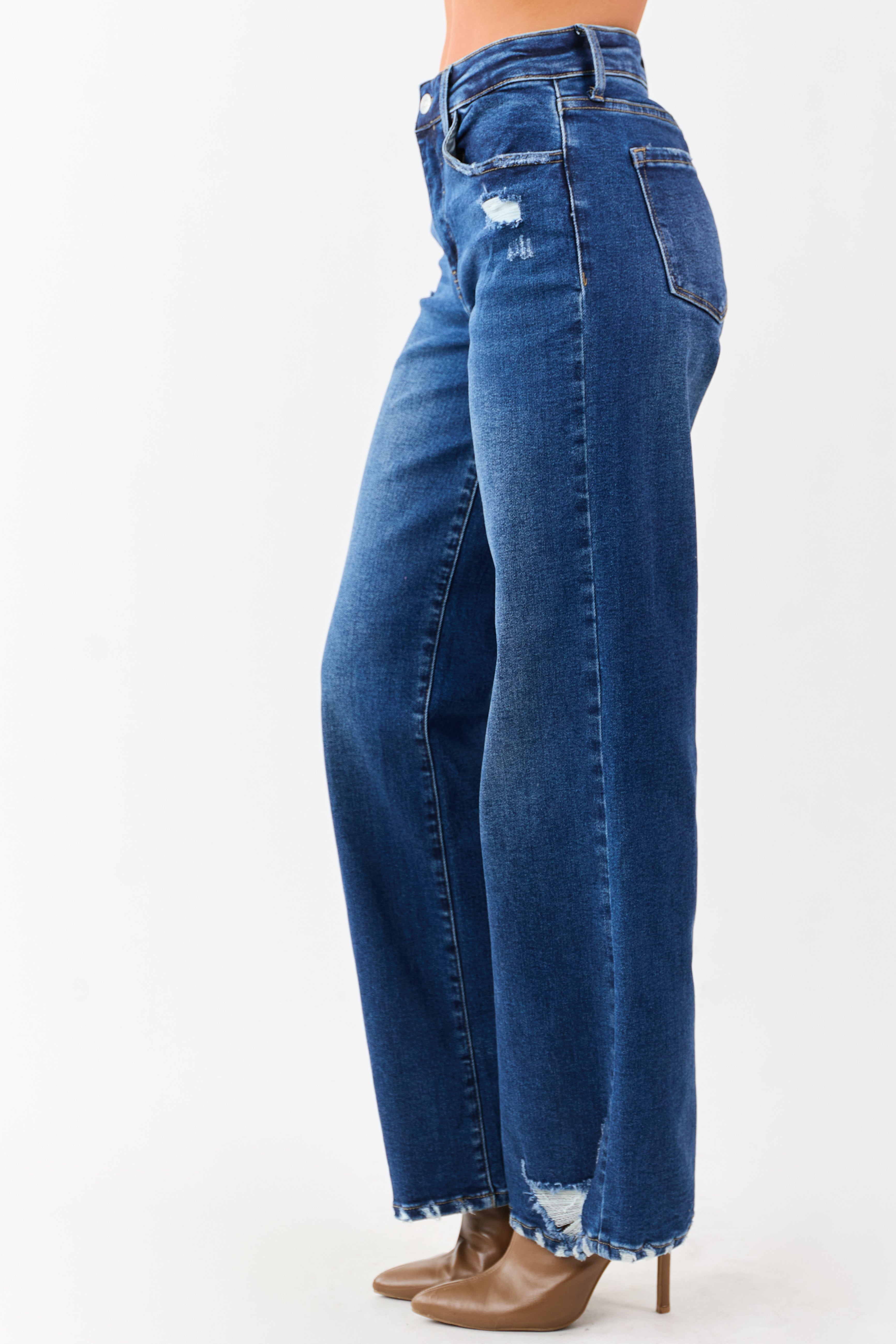 KanCan Dark Wash Wide Leg High Rise Stretchy Jeans