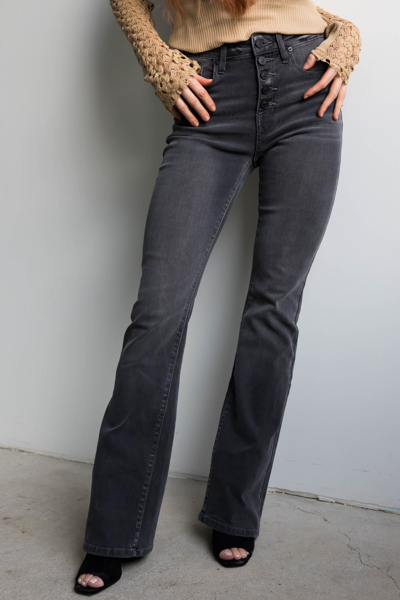 KanCan Graphite High Rise Button Fly Bootcut Jeans