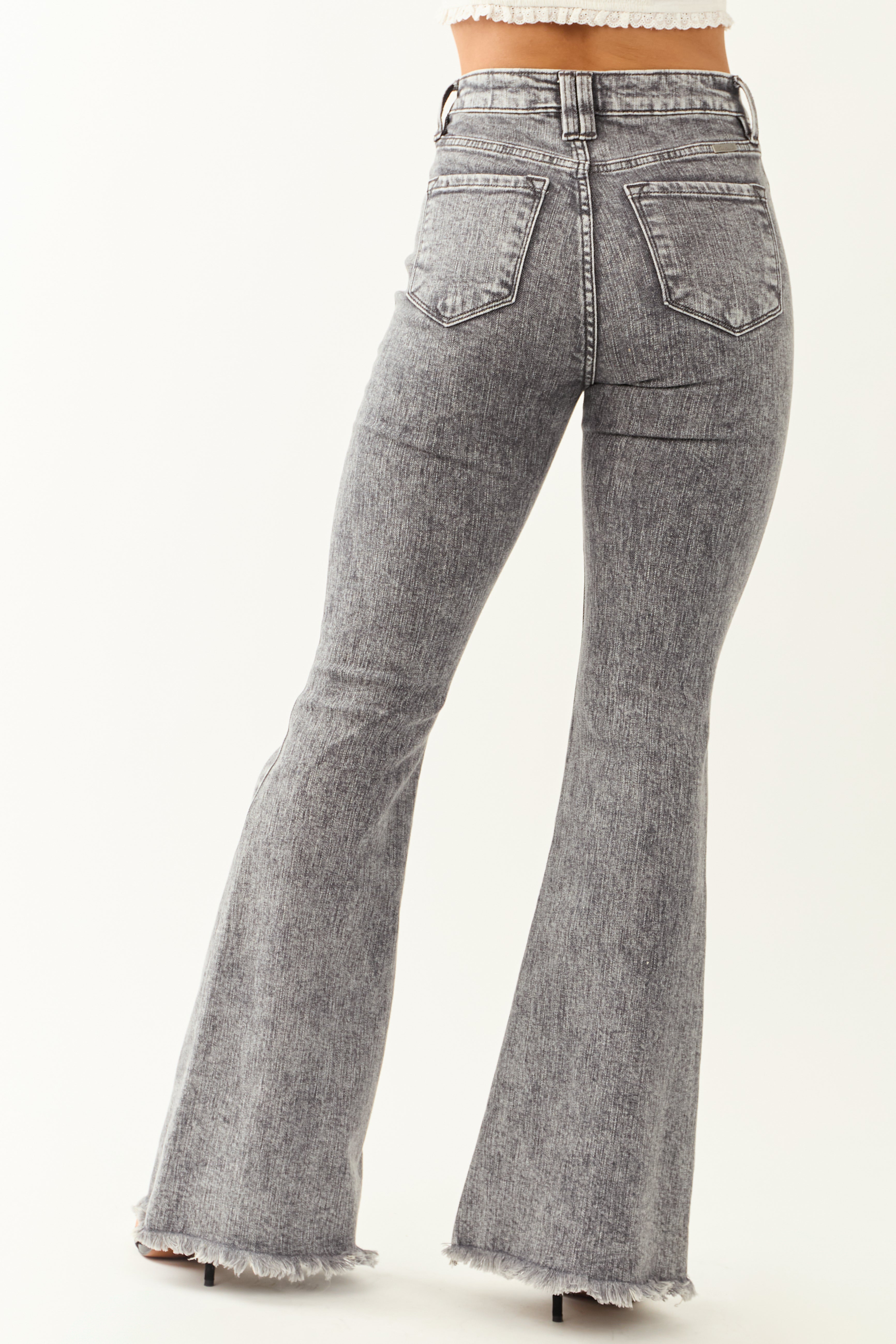 KanCan Graphite Wash Stretchy Front Seam Flare Jeans | Lime Lush