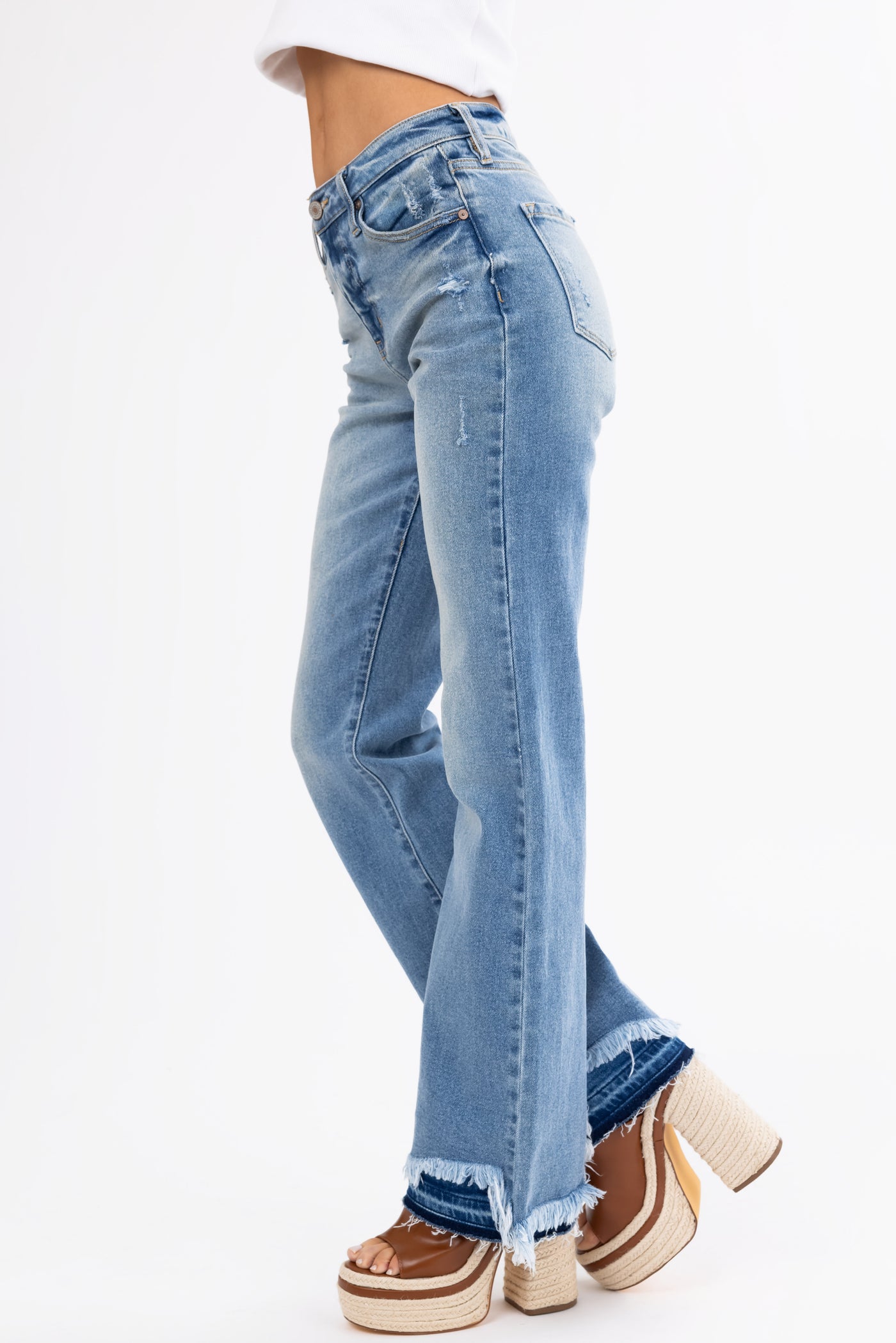 KanCan High Rise Flare Distressed Hem Jeans